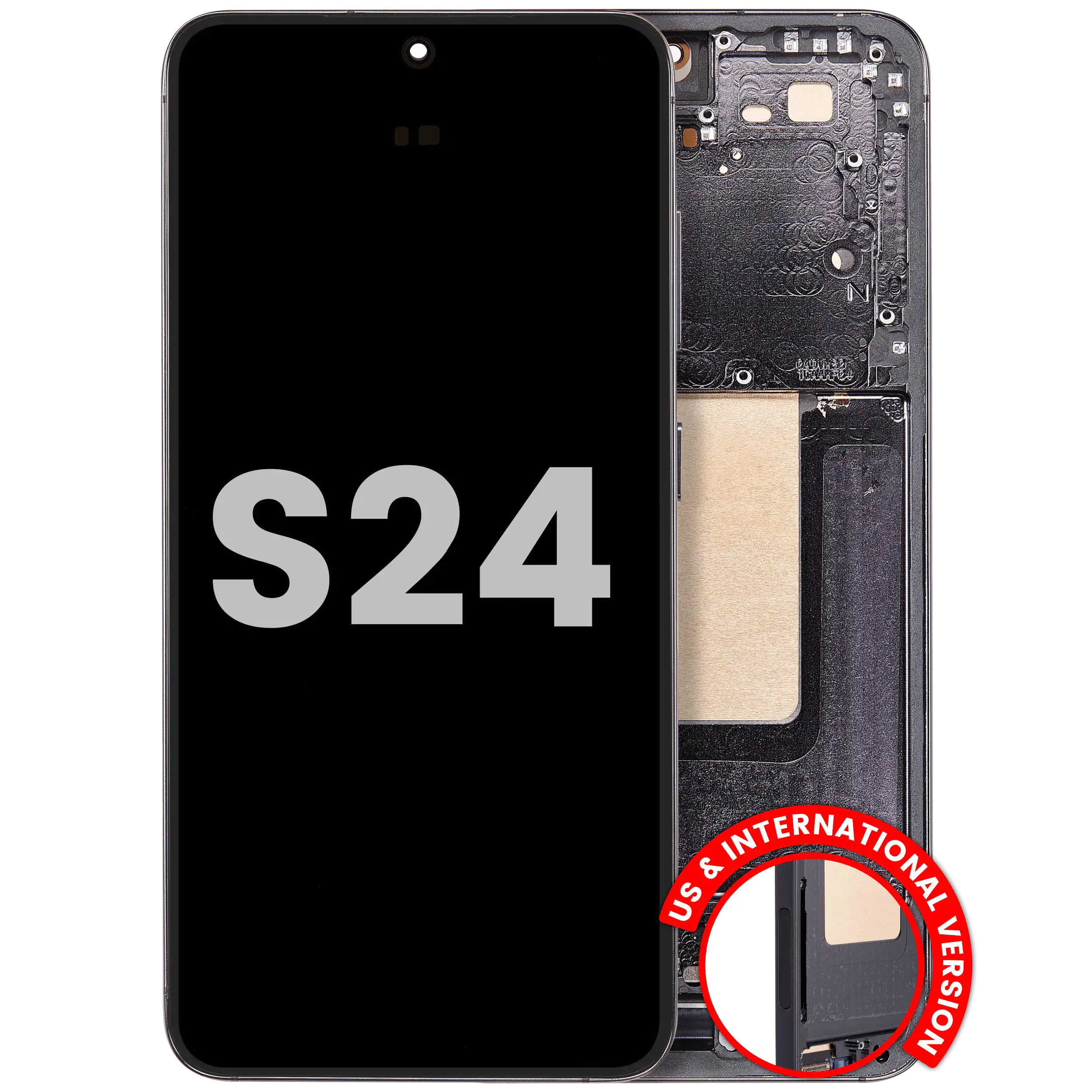 OLED-Display mit Rahmen für Samsung Galaxy S24 5G (US & Internationale Version) (gebrauchter OEM-Ausbau, Qualität A) (Onyx Black)