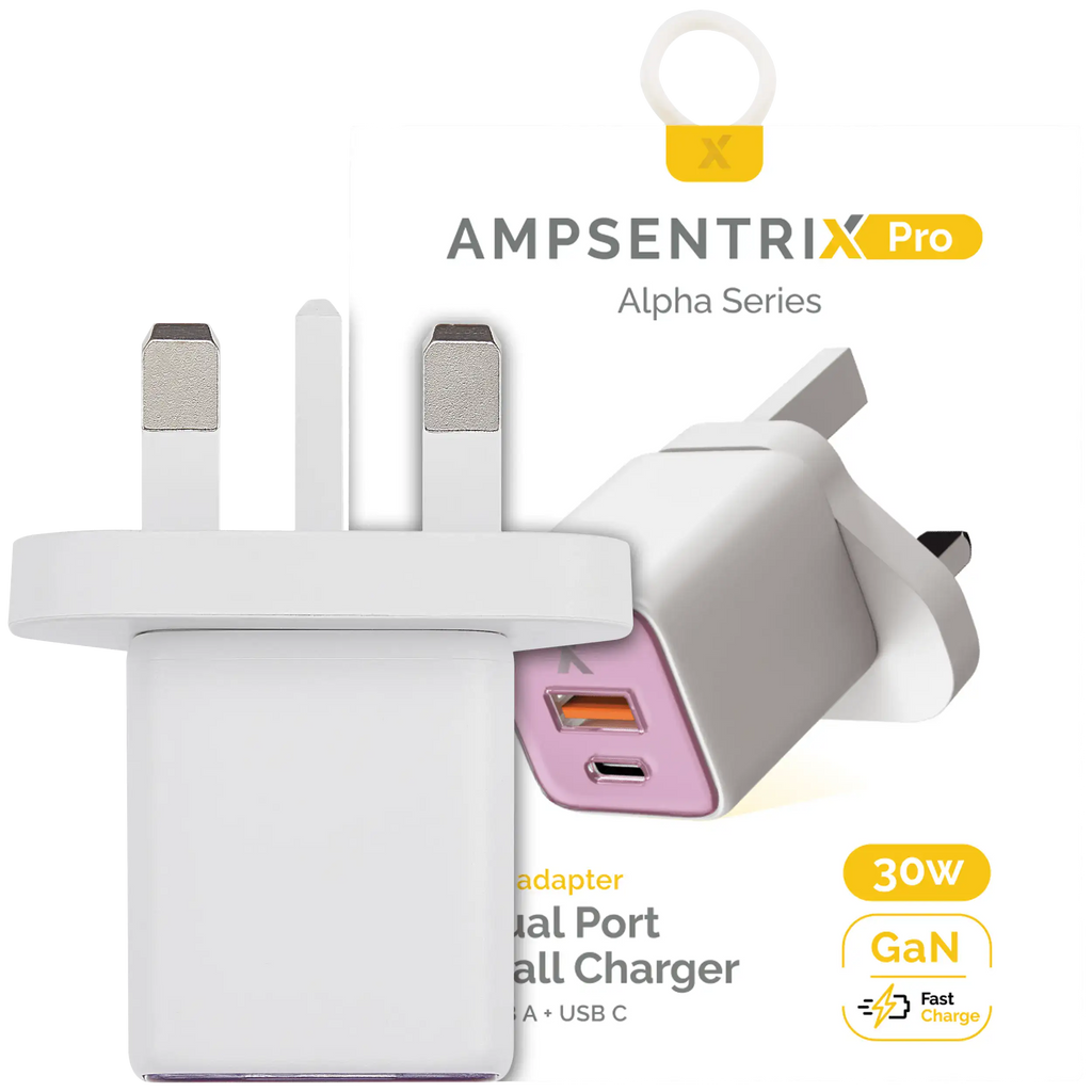 AmpSentrix 30W 2-in-1 USB-C / USB-A Wall Adapter (220V / UK Plug) (Pink)
