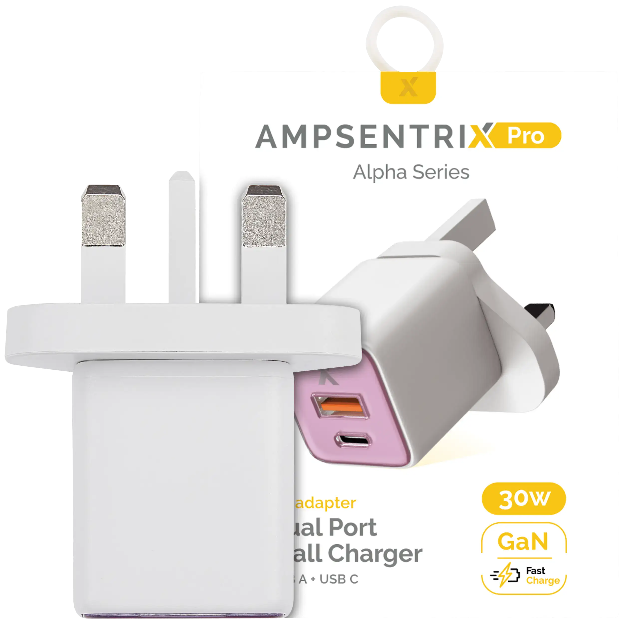 AmpSentrix 30W 2-in-1 USB-C / USB-A Wall Adapter (220V / UK Plug) (Pink)