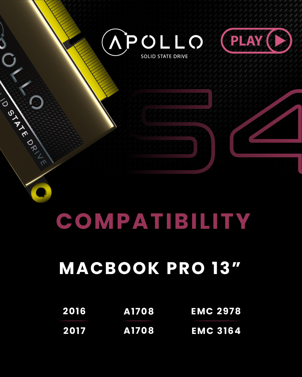 Apollo S4 1TB Mac SSD (NVMe PCIe Gen3x4) für MacBook Pro 13" A1708 (2016-2017)