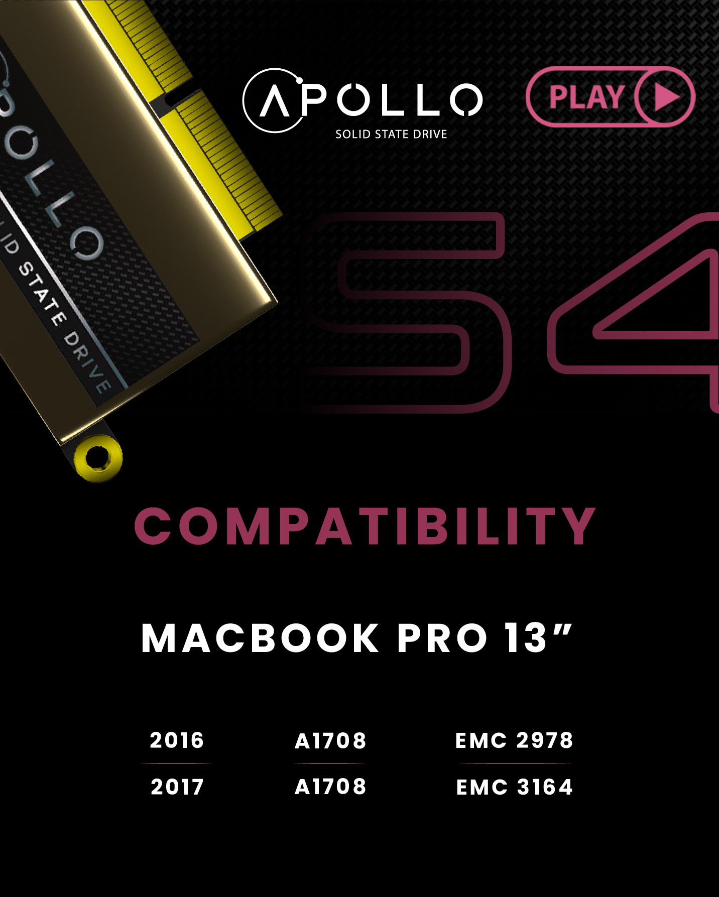 Apollo S4 1TB Mac SSD (NVMe PCIe Gen3x4) für MacBook Pro 13" A1708 (2016-2017)