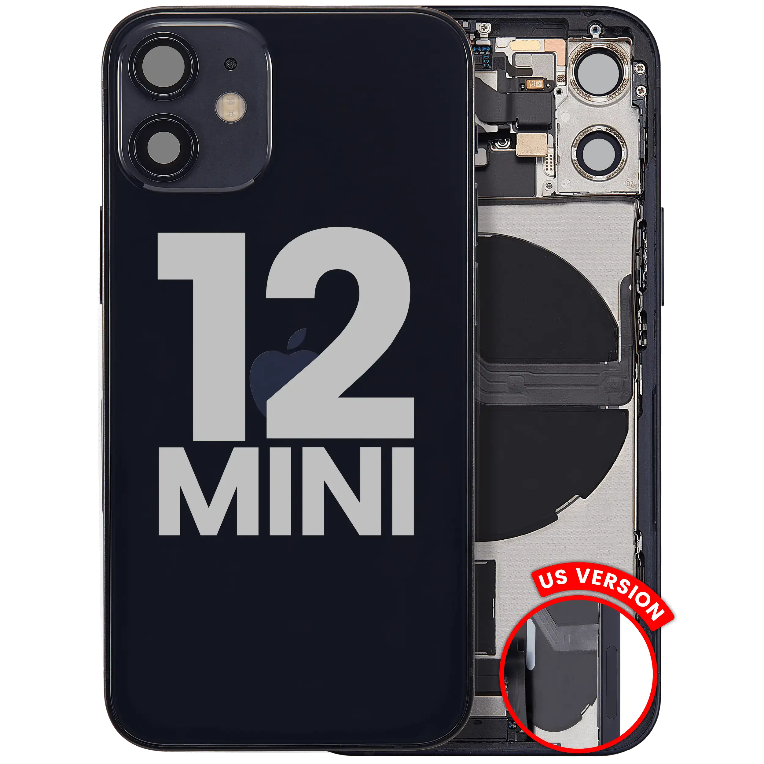 Backcover/Rahmen+Ladebuchse-Flex+Kleinteile iPhone 12 Mini US OEM C Schwarz