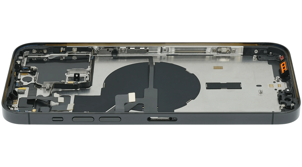 Backcover/Rahmen mit Small Parts für iPhone 14 Pro Max (EU / Global Version) (gebrauchter OEM-Ausbau, Qualität C) (Space Schwarz)