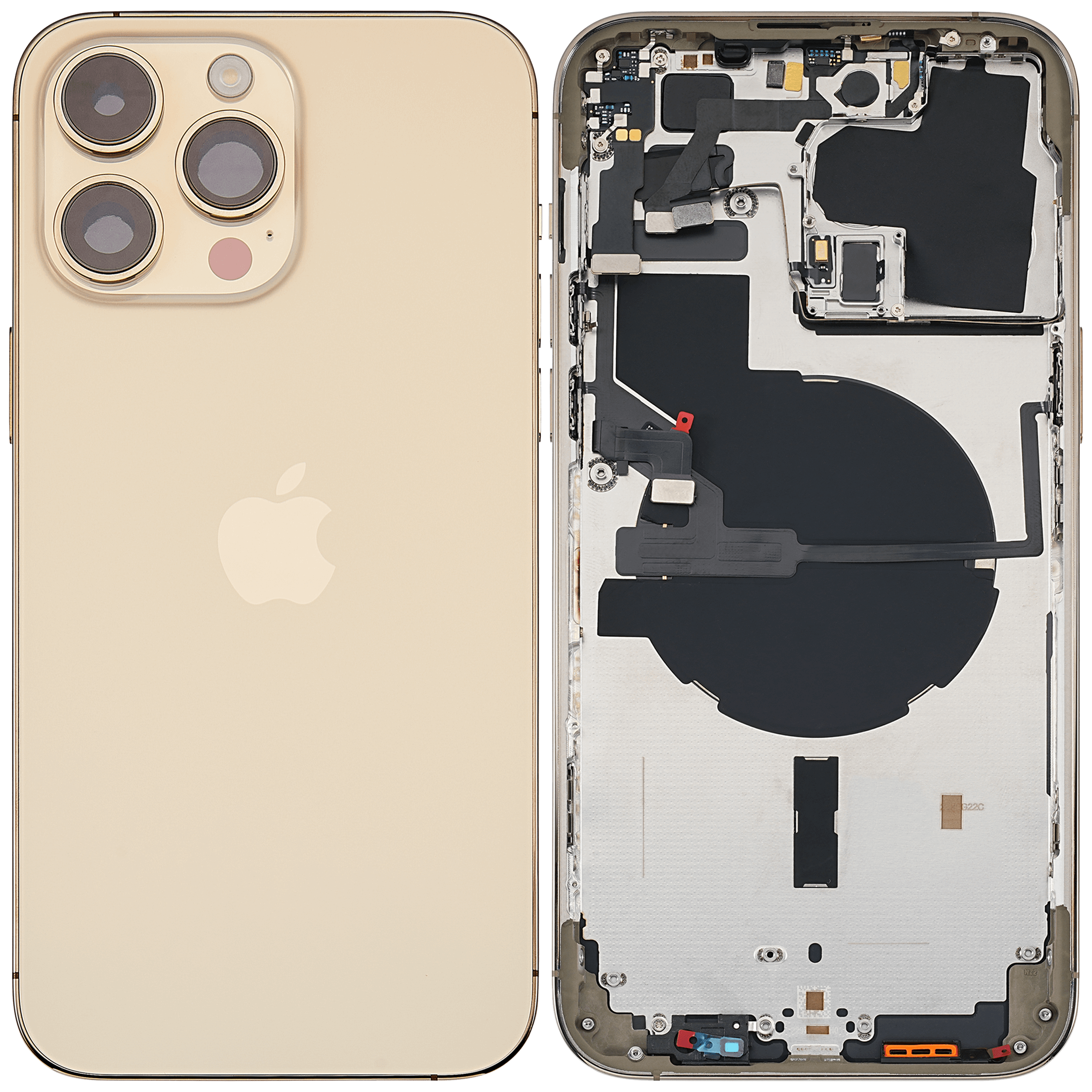 Backcover/Rahmen mit Small Parts für iPhone 14 Pro Max (EU / Global Version) (gebrauchter OEM-Ausbau, Qualität A) (Gold)