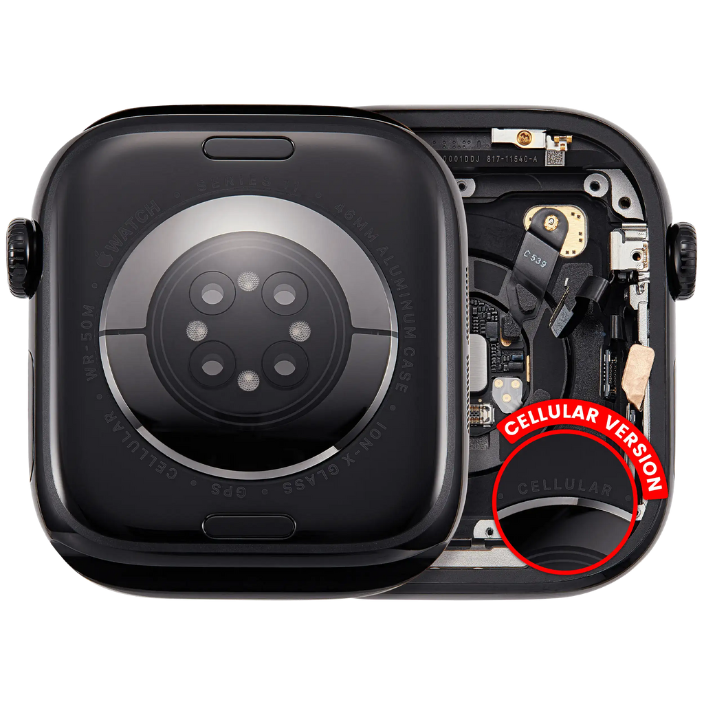Backcover/Rahmen für Watch Series 11 (46MM) (gebrauchter OEM-Ausbau, Qualität A) (Cellular Version) (Aluminum / Jet Black)