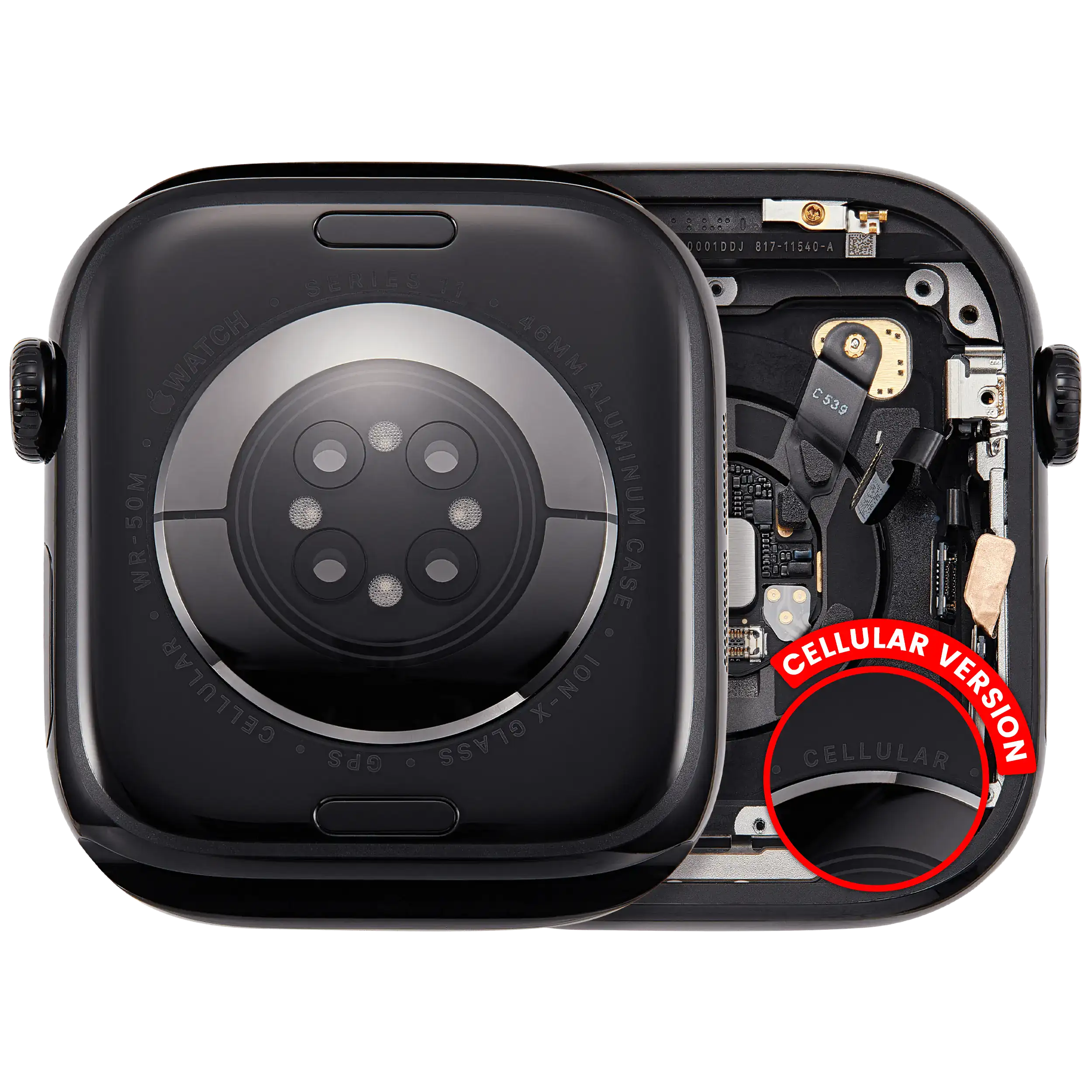 Backcover/Rahmen für Watch Series 11 (46MM) (gebrauchter OEM-Ausbau, Qualität A) (Cellular Version) (Aluminum / Jet Black)