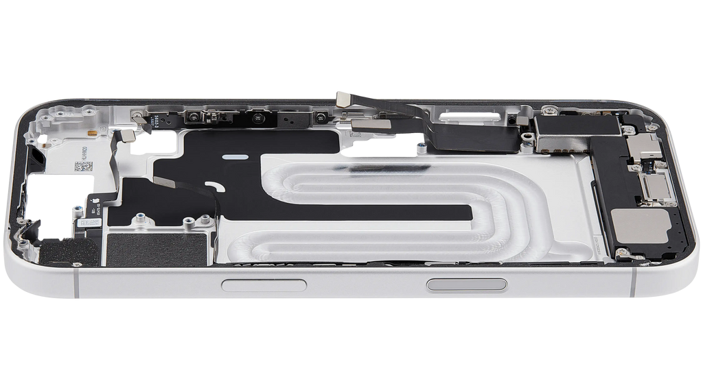 Midframe/Rahmen mit Ladebuchse Flex & Small Parts für iPhone 17 (EU / Global Version) (gebrauchter OEM-Ausbau, Qualität C) (Weiß)