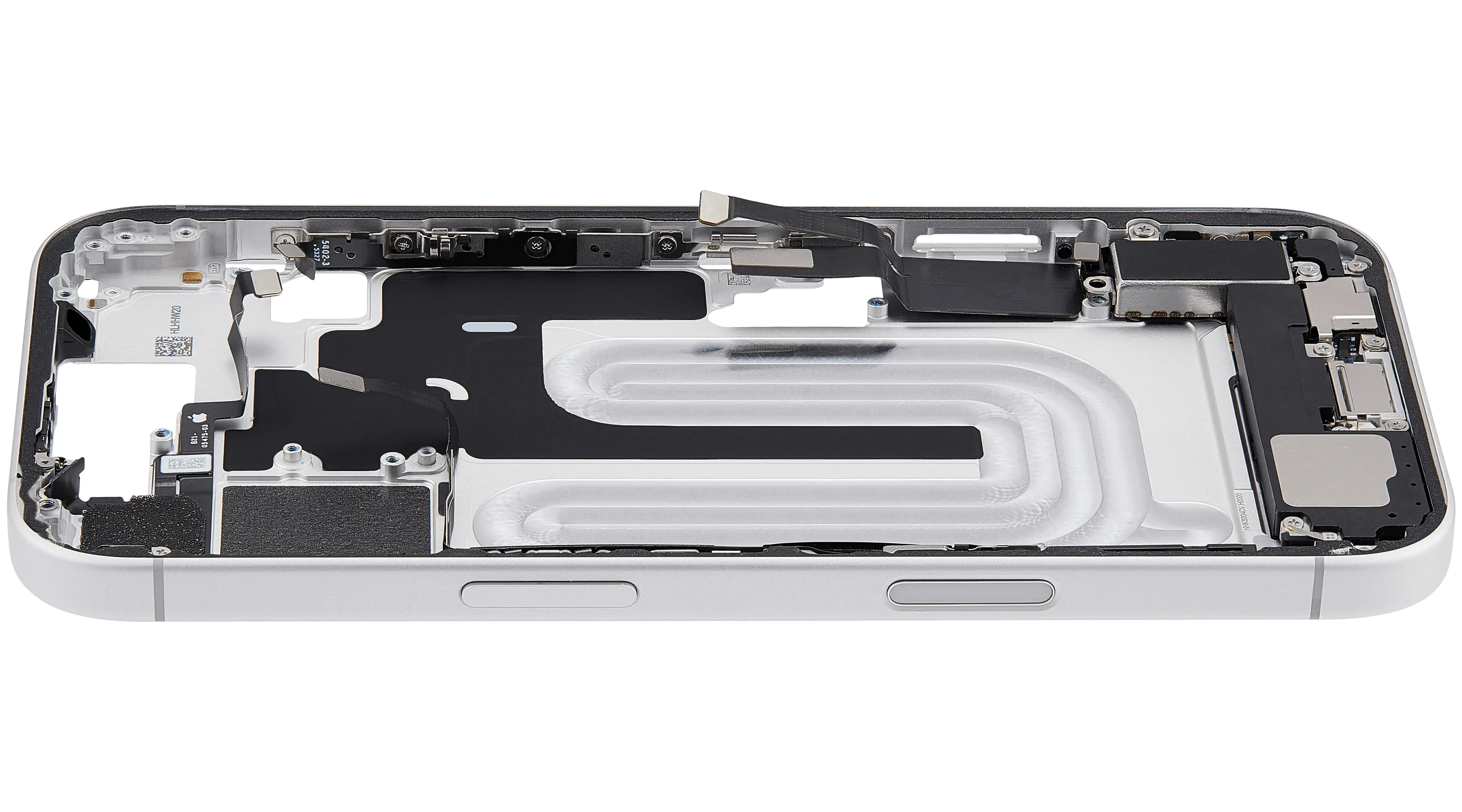 Midframe/Rahmen mit Ladebuchse Flex & Small Parts für iPhone 17 (EU / Global Version) (gebrauchter OEM-Ausbau, Qualität C) (Weiß)