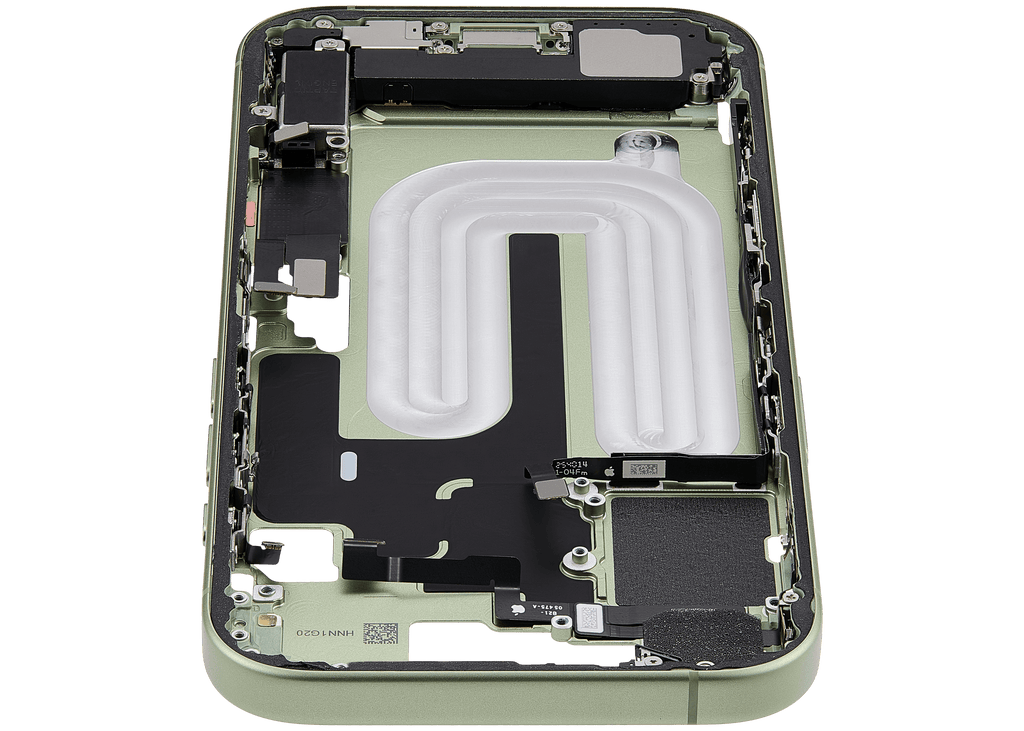 Midframe/Rahmen mit Ladebuchse Flex & Small Parts für iPhone 17 (EU / Global Version) (gebrauchter OEM-Ausbau, Qualität C) (Sage)
