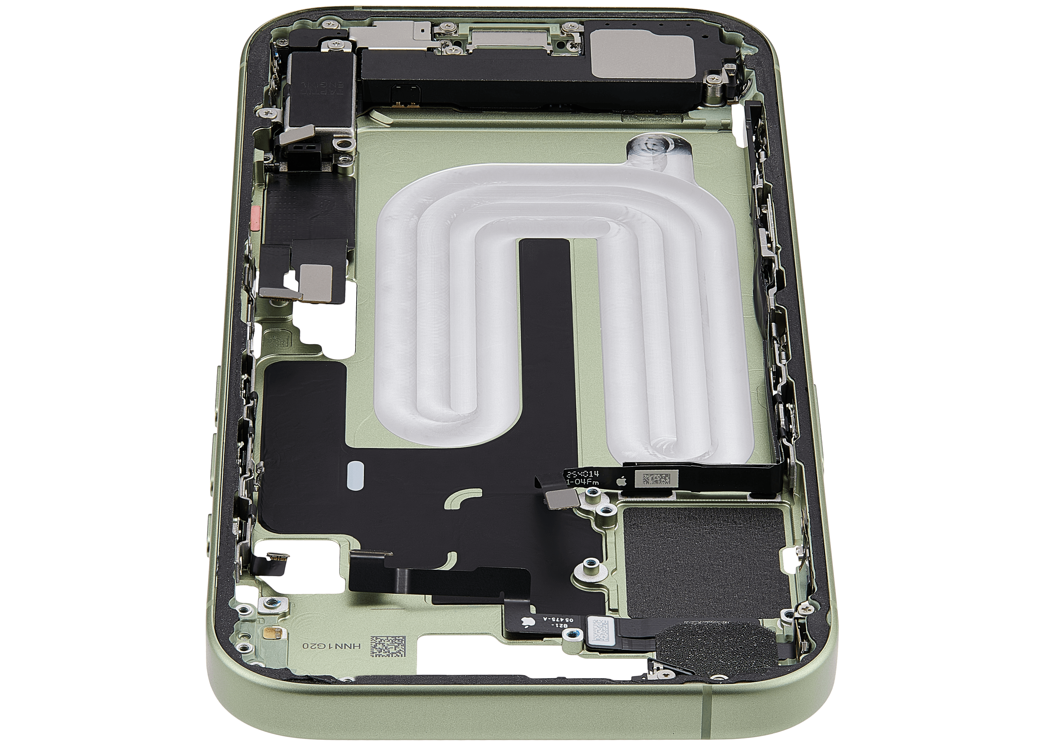 Midframe/Rahmen mit Ladebuchse Flex & Small Parts für iPhone 17 (EU / Global Version) (gebrauchter OEM-Ausbau, Qualität C) (Sage)