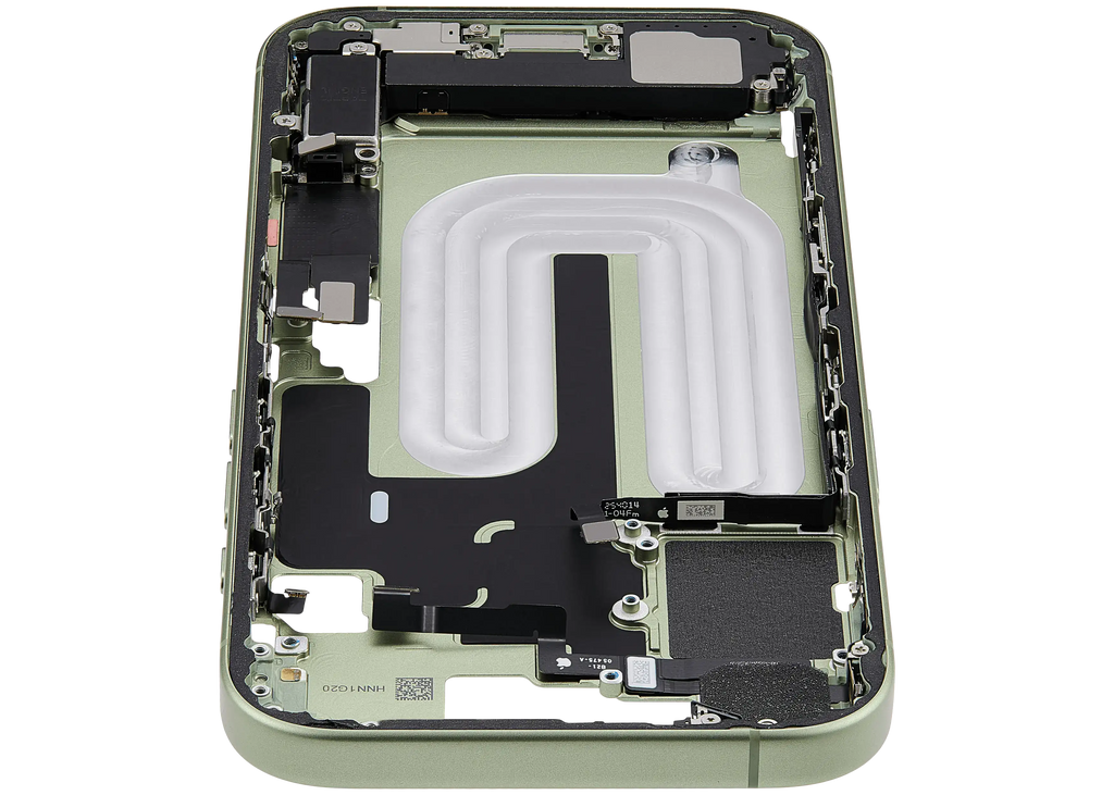 Midframe/Rahmen mit Ladebuchse Flex & Small Parts für iPhone 17 (EU / Global Version) (gebrauchter OEM-Ausbau, Qualität A) (Sage)