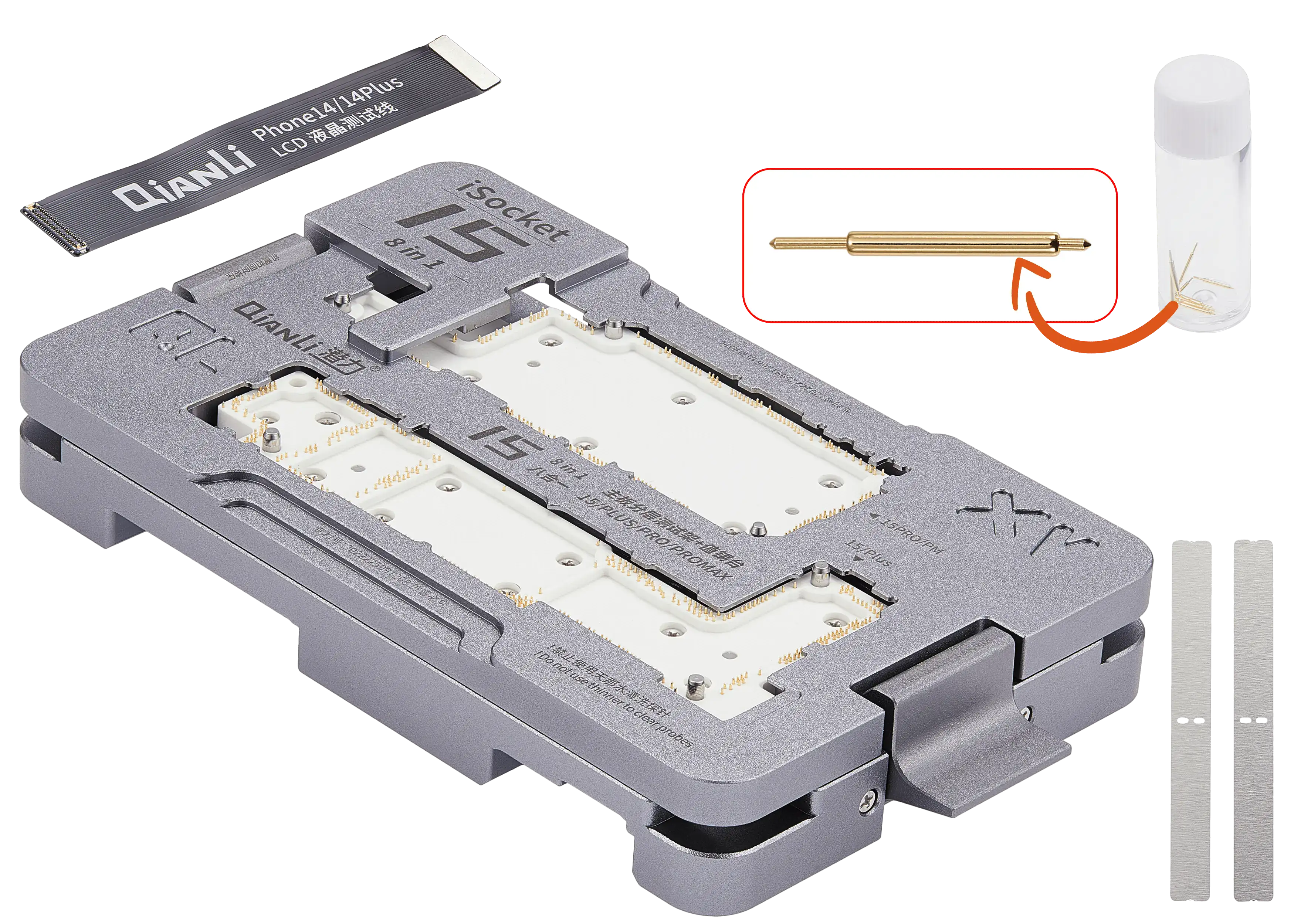 Qianli iSocket 8-in-1 Motherboard Testständer iPhone 15 Pro Max mit US Pin Board