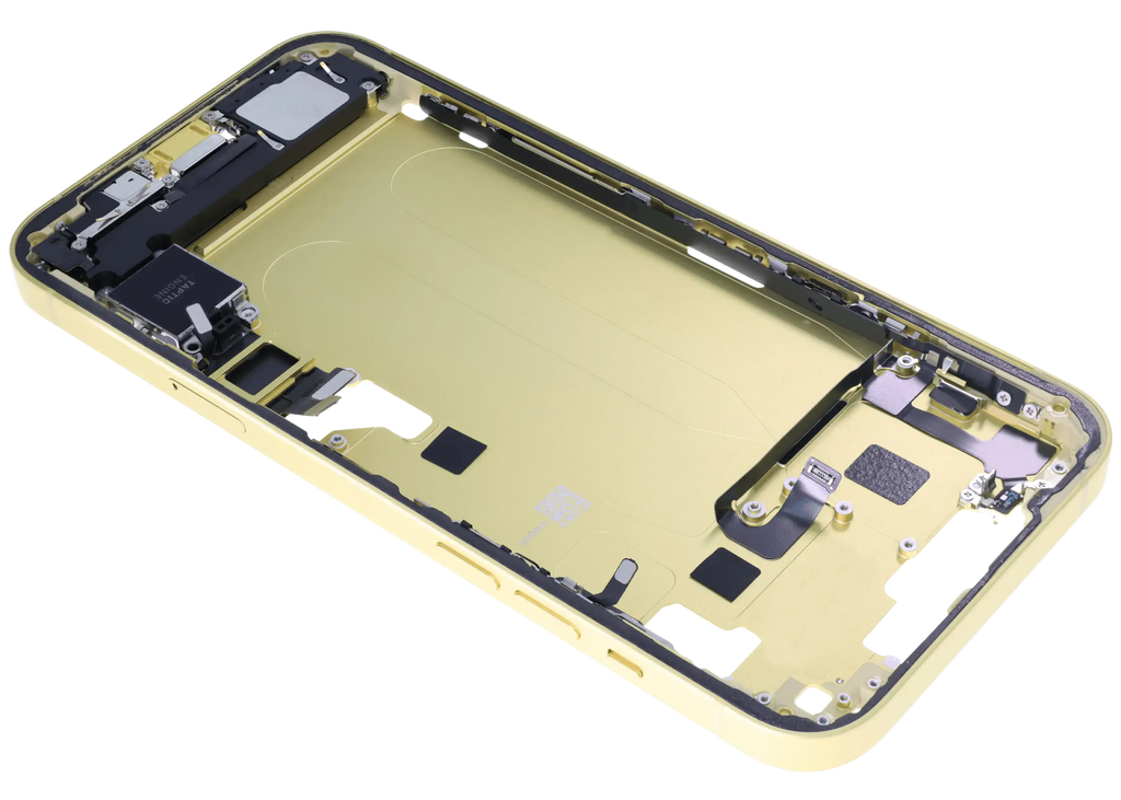 Midframe/Rahmen mit Ladebuchse Flex & Small Parts für iPhone 14 Plus (EU / Global Version) (gebrauchter OEM-Ausbau, Qualität C) (Gelb)