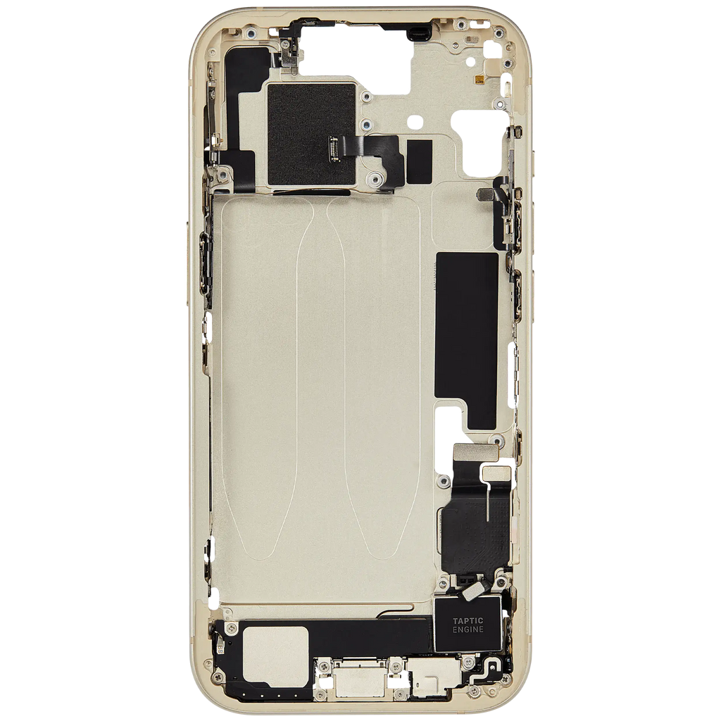 Midframe/Rahmen mit Ladebuchse Flex & Small Parts für iPhone 15 (EU / Global Version) (gebrauchter OEM-Ausbau, Qualität C) (Gelb)