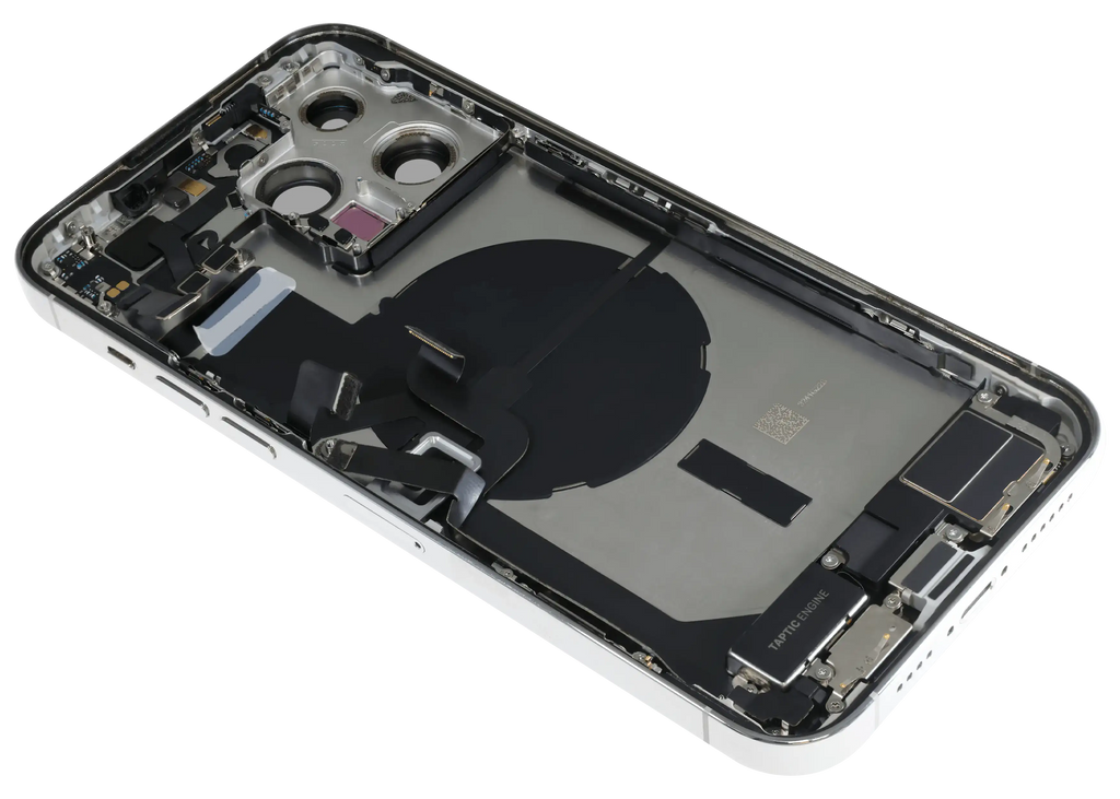 Backcover/Rahmen mit Ladebuchse Flex & Small Parts für iPhone 14 Pro Max (EU / Global Version) (gebrauchter OEM-Ausbau, Qualität A) (Silber)