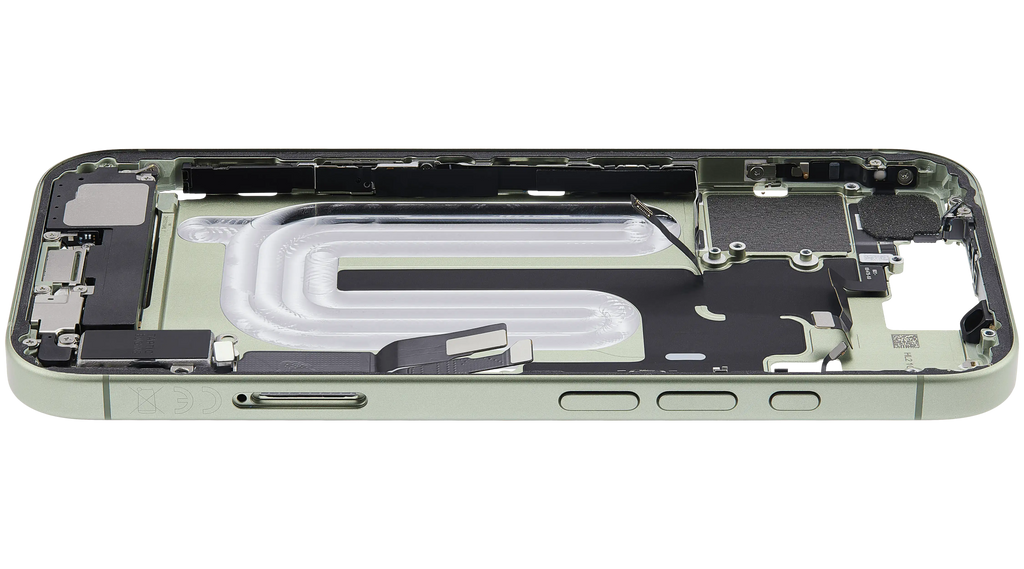 Midframe/Rahmen mit Ladebuchse Flex & Small Parts für iPhone 17 (EU / Global Version) (gebrauchter OEM-Ausbau, Qualität A) (Sage)