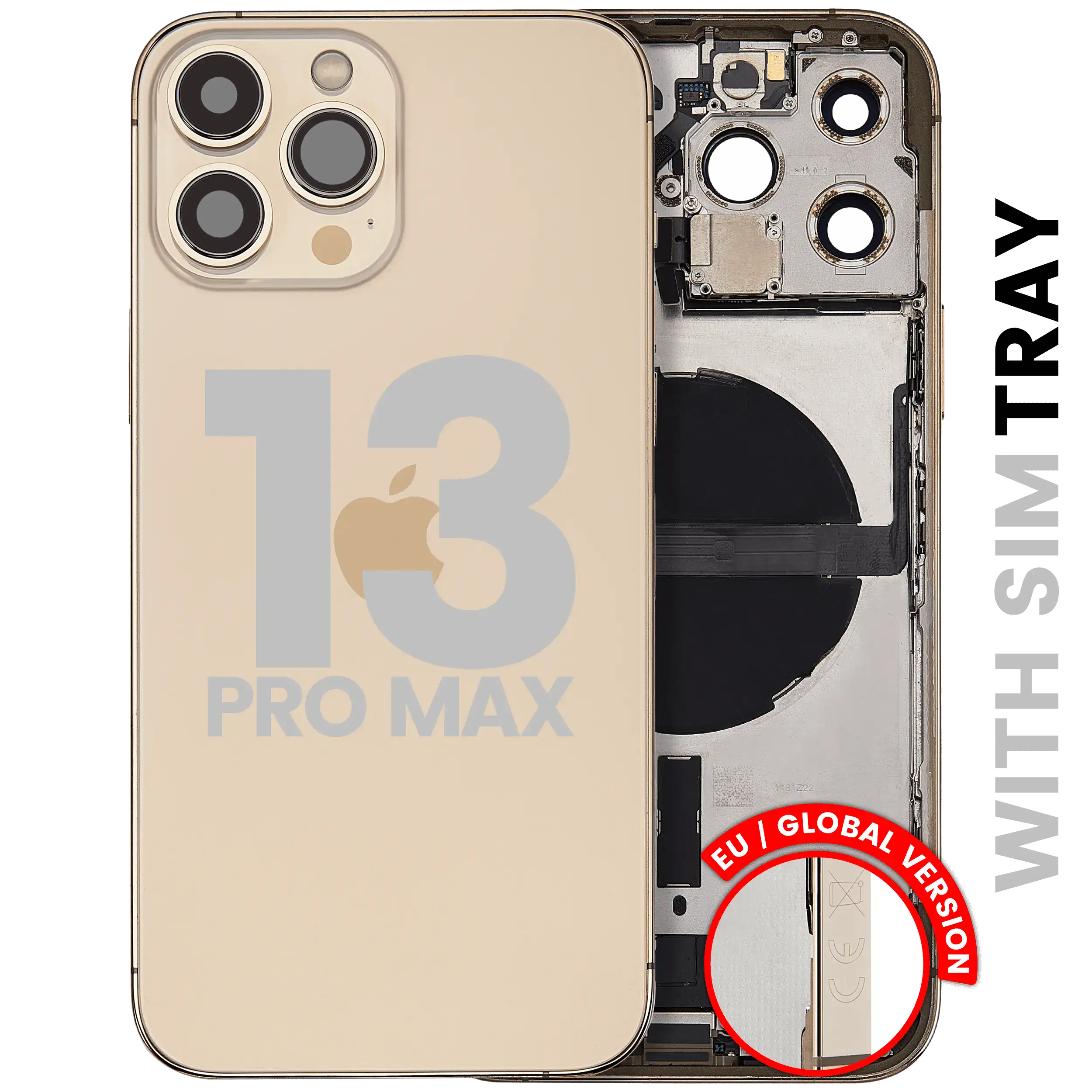 Backcover/Rahmen mit Ladebuchse Flex & Small Parts für iPhone 13 Pro Max (EU / Global Version) (gebrauchter OEM-Ausbau, Qualität C) (Gold)