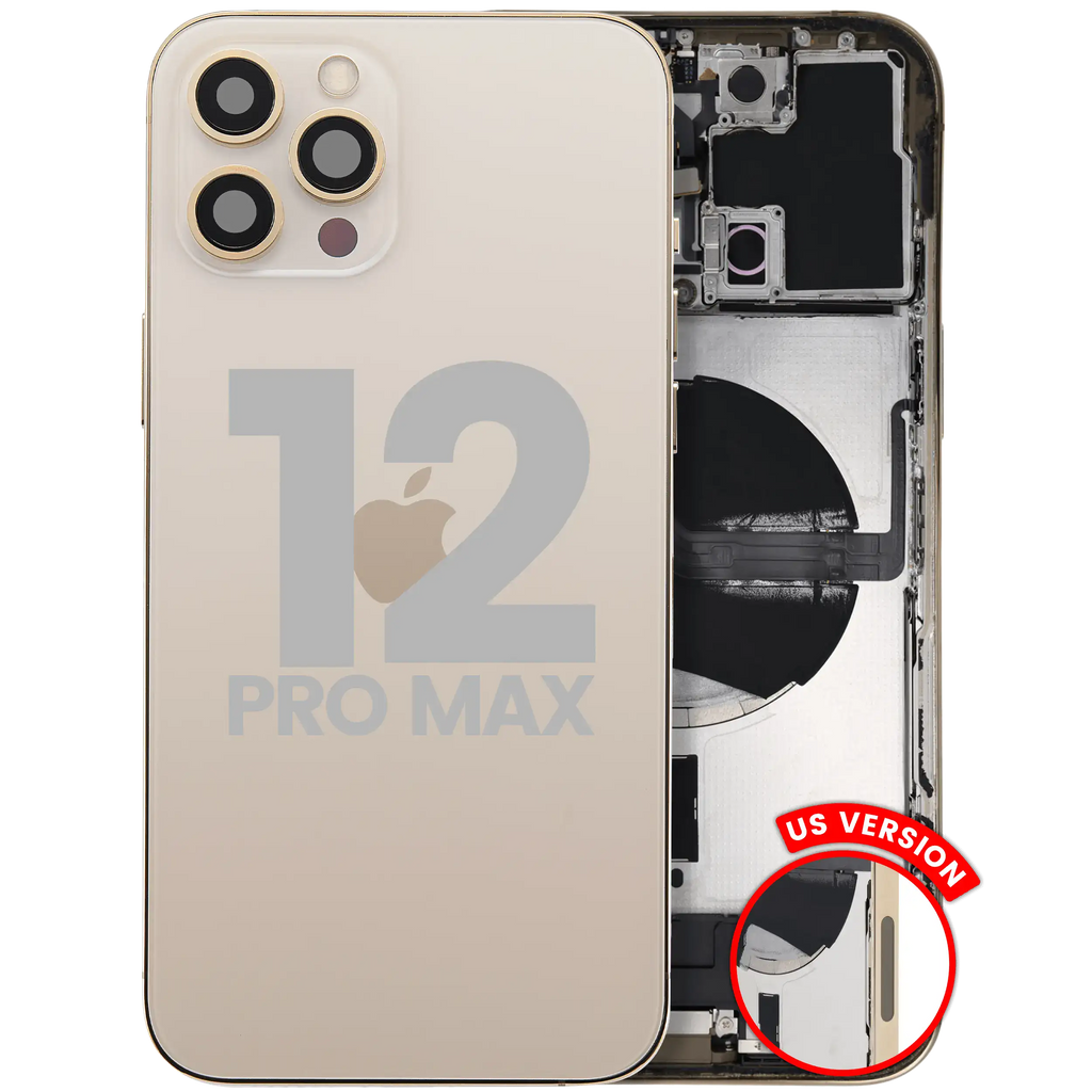 Backcover/Rahmen mit Ladebuchse Flex & Small Parts für iPhone 12 Pro Max (US-Version) (gebrauchter OEM-Ausbau, Qualität C) (Gold)