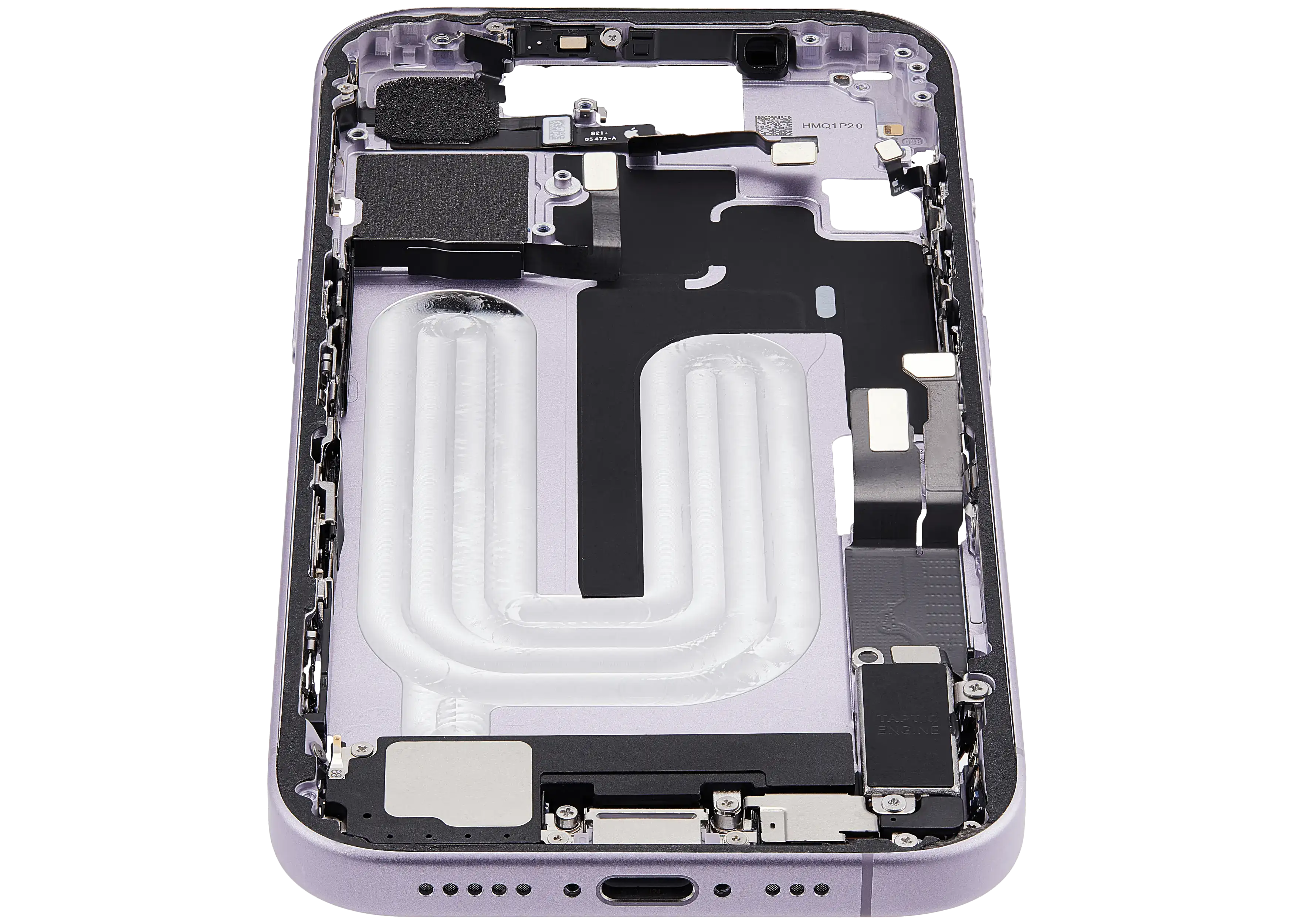Midframe/Rahmen mit Ladebuchse Flex & Small Parts für iPhone 17 (EU / Global Version) (gebrauchter OEM-Ausbau, Qualität A) (Lavender)