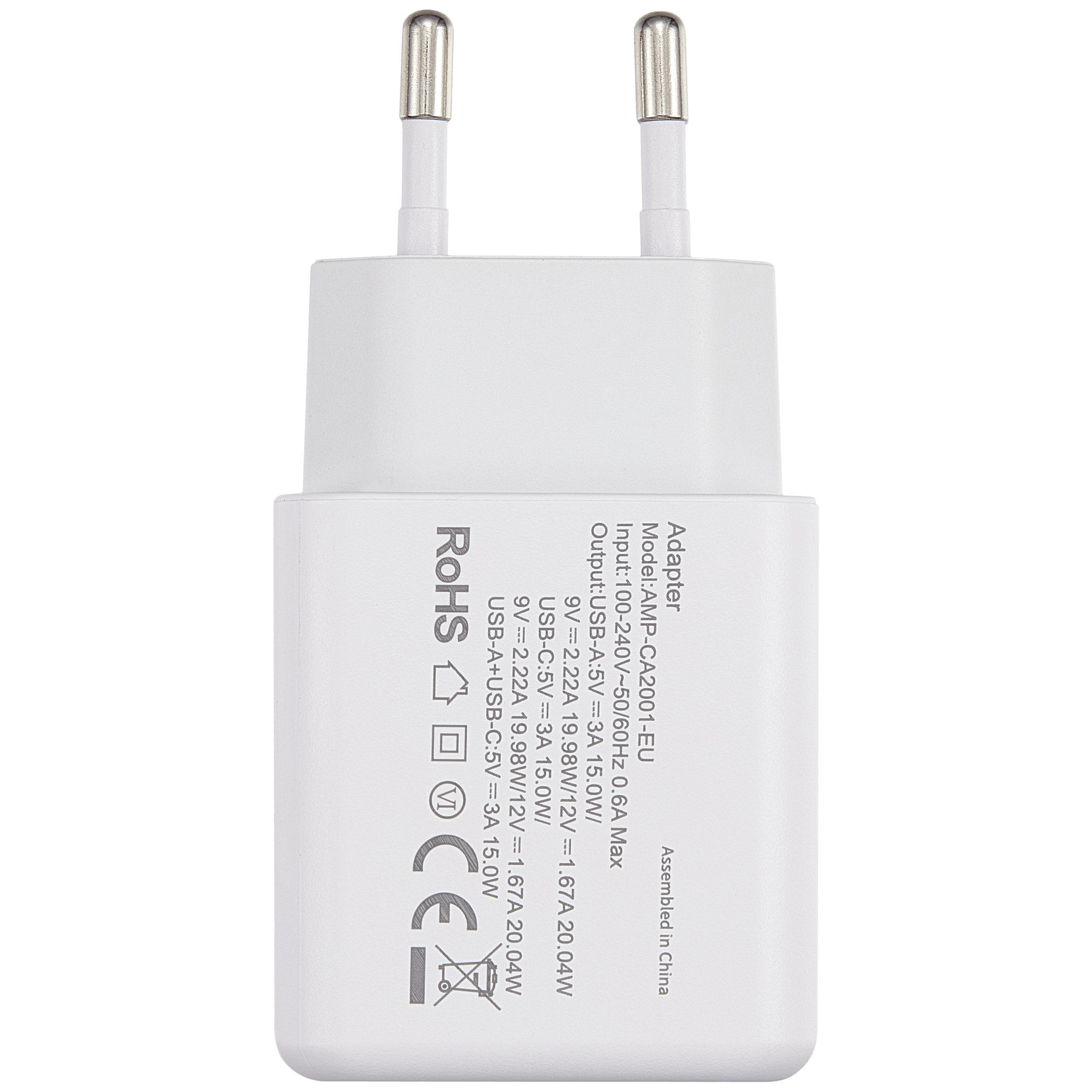 AmpSentrix 2-fach 20W USB Typ C und USB Typ A Wandadapter (220V Euro)