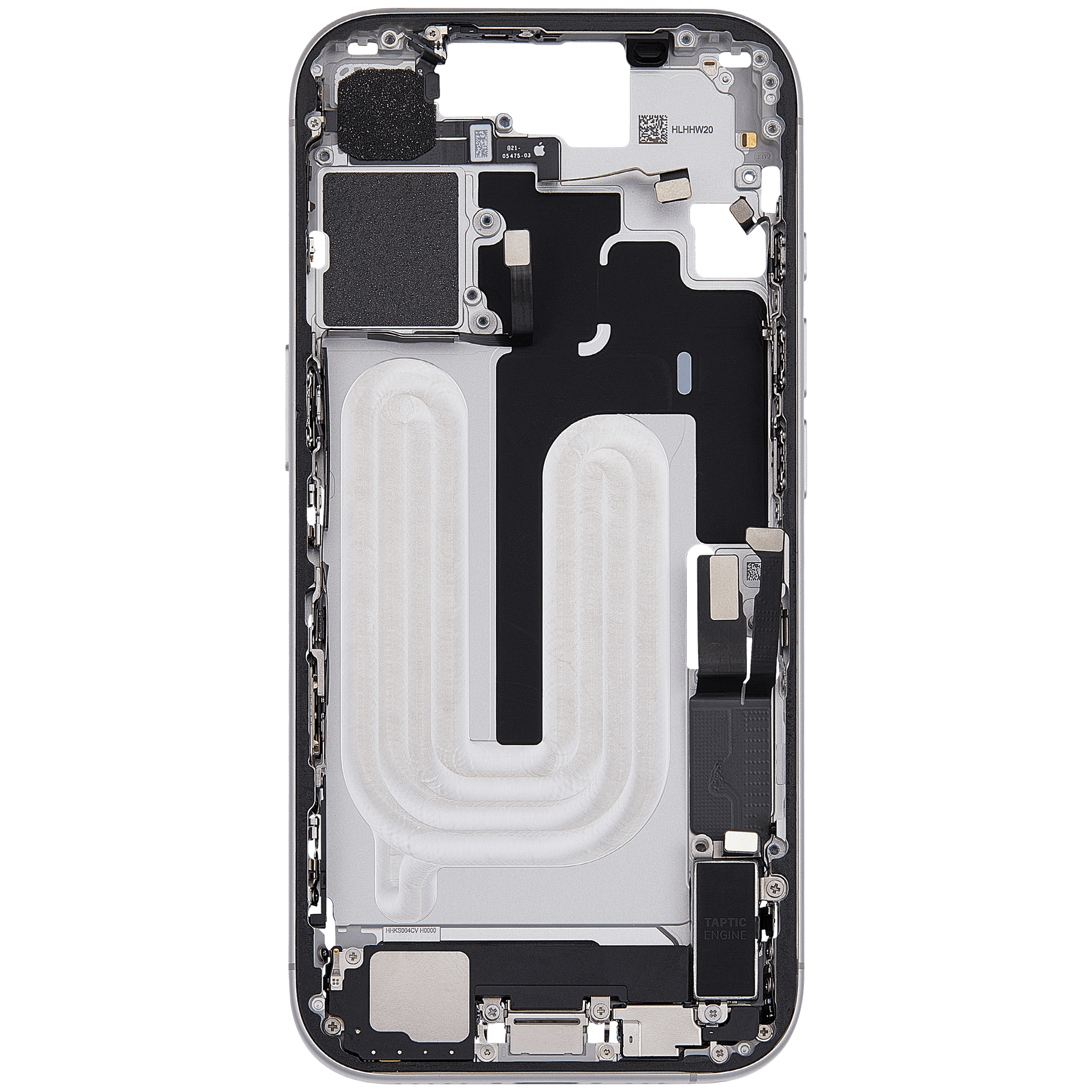 Midframe/Rahmen mit Ladebuchse Flex & Small Parts für iPhone 17 (EU / Global Version) (gebrauchter OEM-Ausbau, Qualität C) (Weiß)