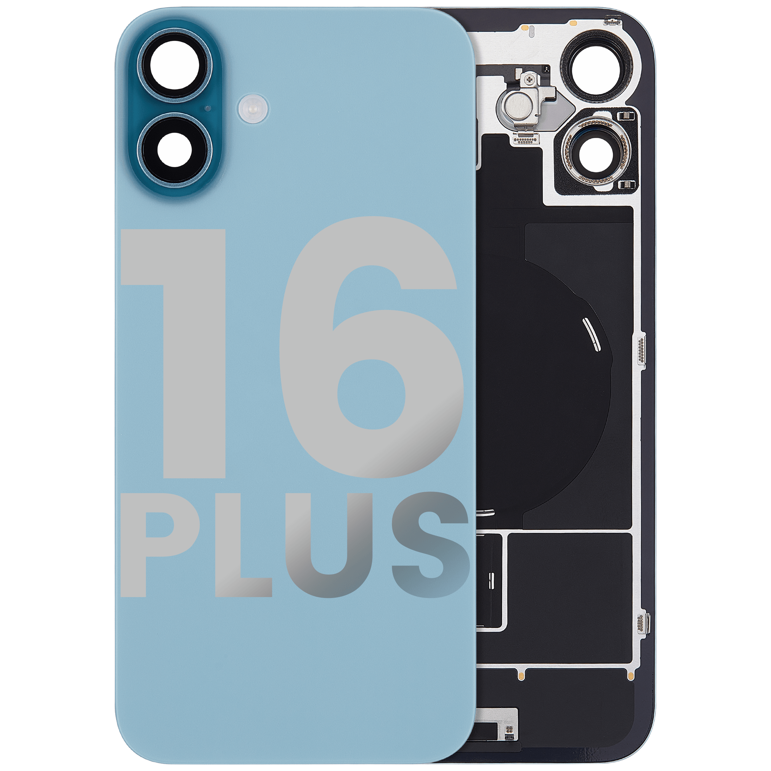 Backcover mit MagSafe Magnet & NFC & Blitz-Flexkabel für iPhone 16 Plus (gebrauchter OEM-Ausbau, Qualität C) (Teal)