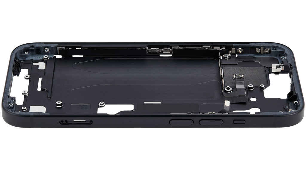 Midframe/Rahmen mit Small Parts für iPhone 15 (EU / Global Version) (gebrauchter OEM-Ausbau, Qualität C) (Schwarz)