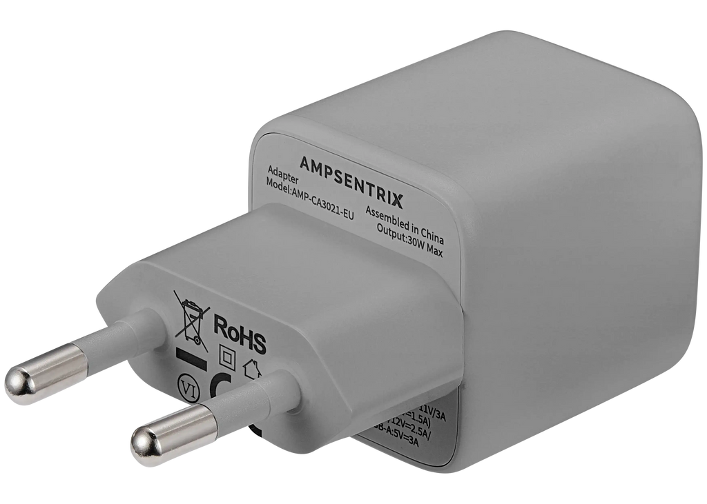 AmpSentrix Pro 30W 2-in-1 USB-C / USB-A GaN Wall Adapter (220V / EU Plug) (Natural Titanium)