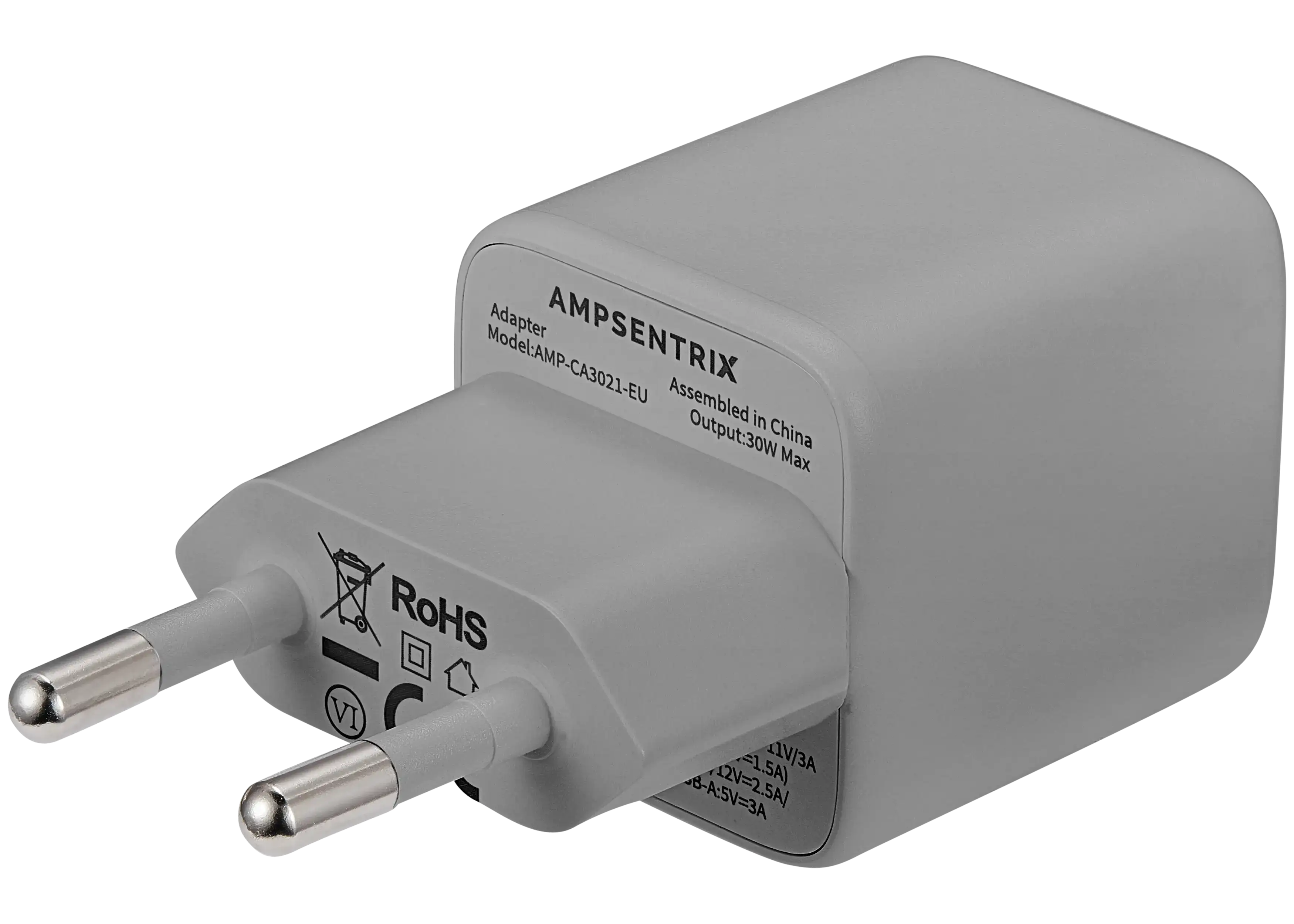 AmpSentrix Pro 30W 2-in-1 USB-C / USB-A GaN Wall Adapter (220V / EU Plug) (Natural Titanium)