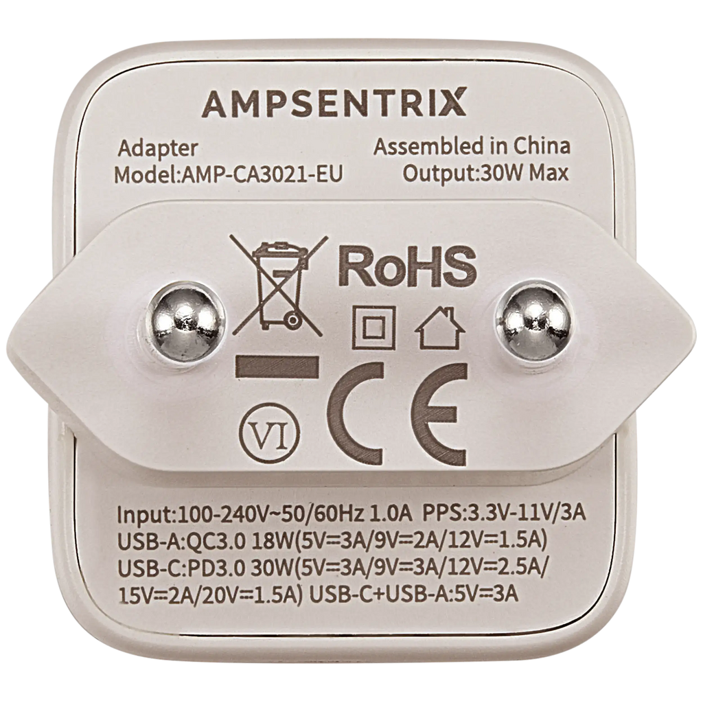 AmpSentrix Pro 30W 2-in-1 USB-C / USB-A GaN Wall Adapter (220V / EU Plug) (Desert Titanium)