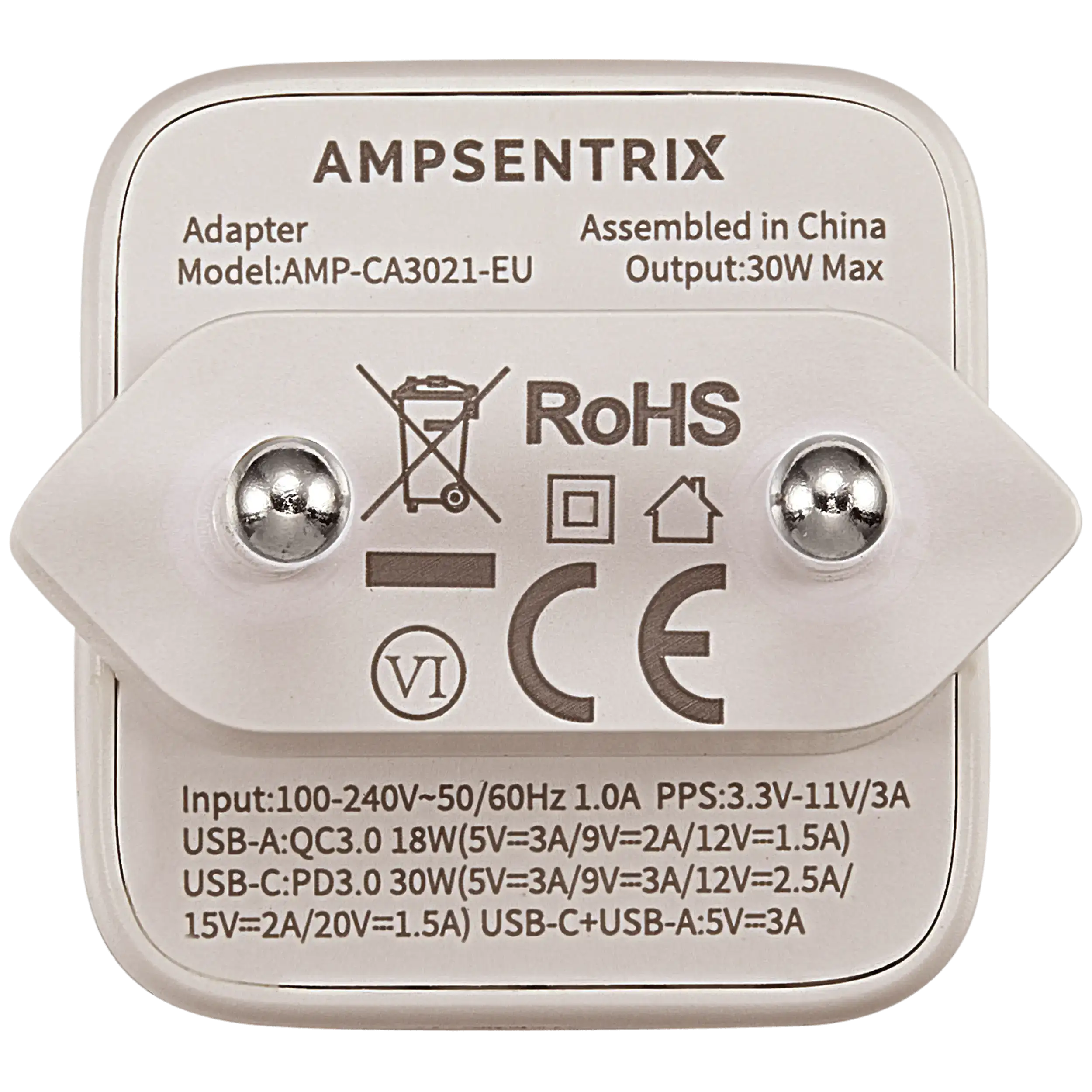 AmpSentrix Pro 30W 2-in-1 USB-C / USB-A GaN Wall Adapter (220V / EU Plug) (Desert Titanium)
