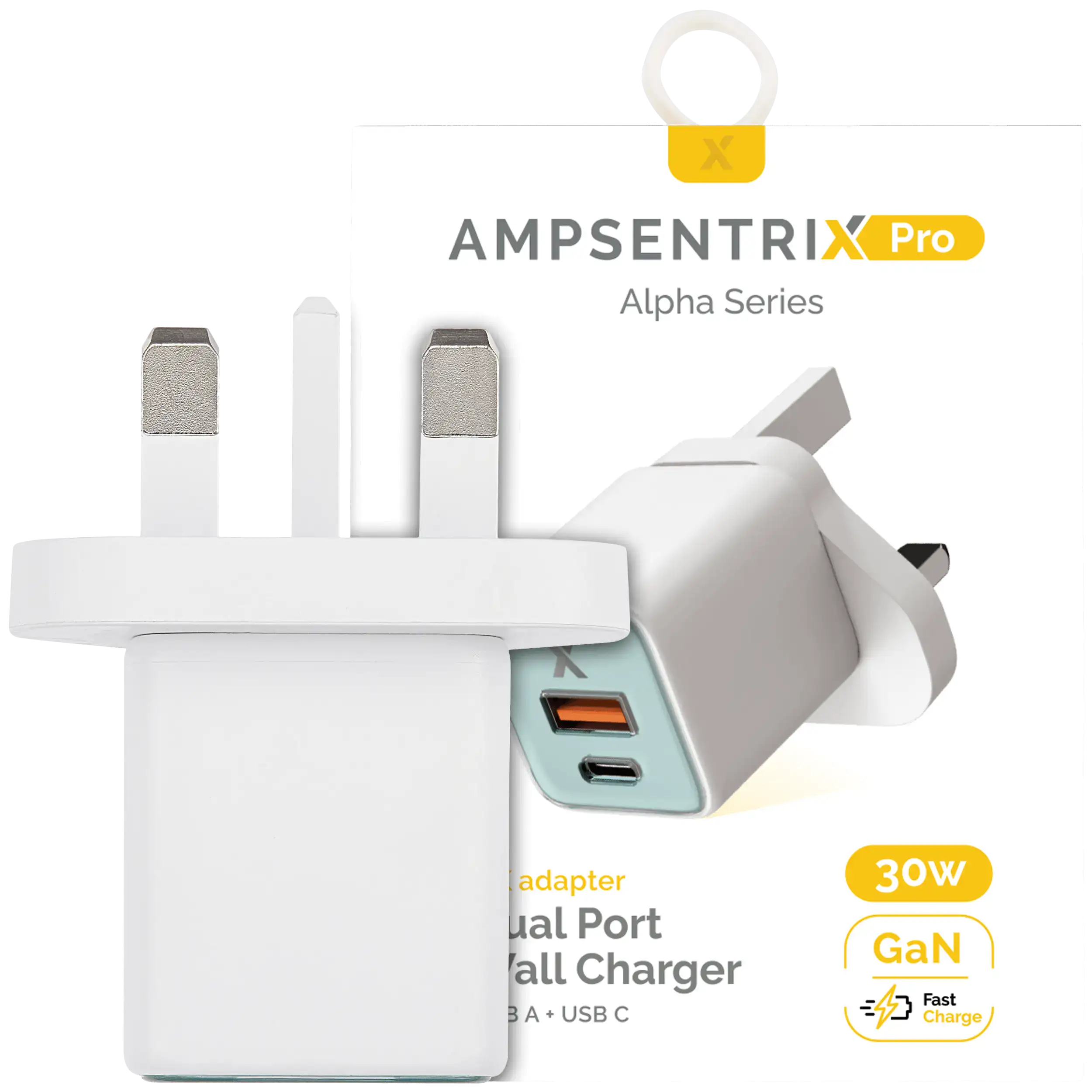 AmpSentrix 30W 2-in-1 USB-C / USB-A Wall Adapter (220V / UK Plug) (Teal)