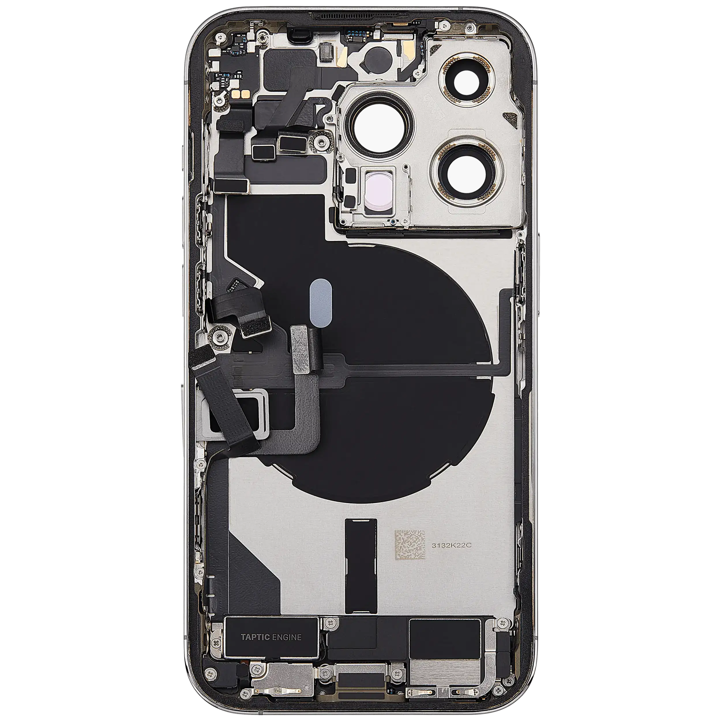 Backcover/Rahmen mit Ladebuchse Flex & Small Parts für iPhone 14 Pro (EU / Global Version) (gebrauchter OEM-Ausbau, Qualität B) (Silber)