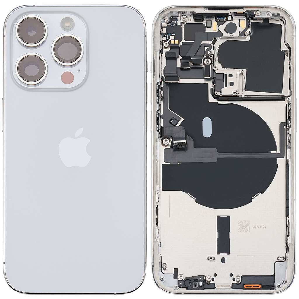 Backcover/Rahmen mit Small Parts für iPhone 14 Pro (EU / Global Version) (gebrauchter OEM-Ausbau, Qualität A) (Silber)