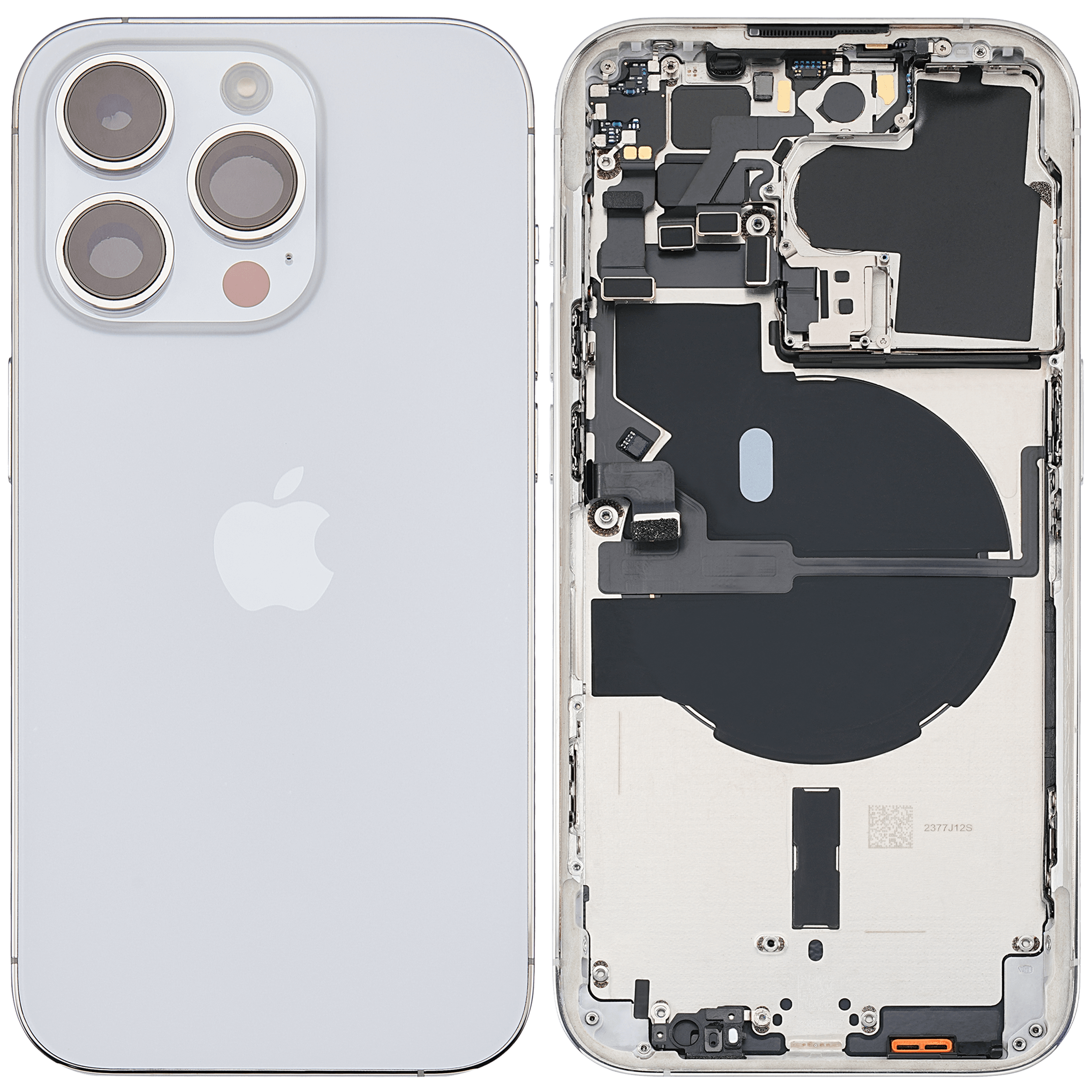 Backcover/Rahmen mit Small Parts für iPhone 14 Pro (EU / Global Version) (gebrauchter OEM-Ausbau, Qualität A) (Silber)