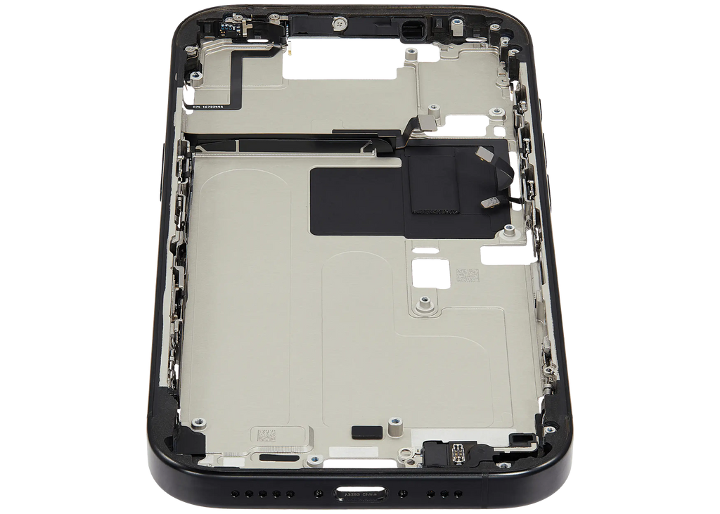 Midframe/Rahmen mit Small Parts für iPhone 16 Pro (EU / Global Version) (gebrauchter OEM-Ausbau, Qualität A) (Schwarz Titanium)