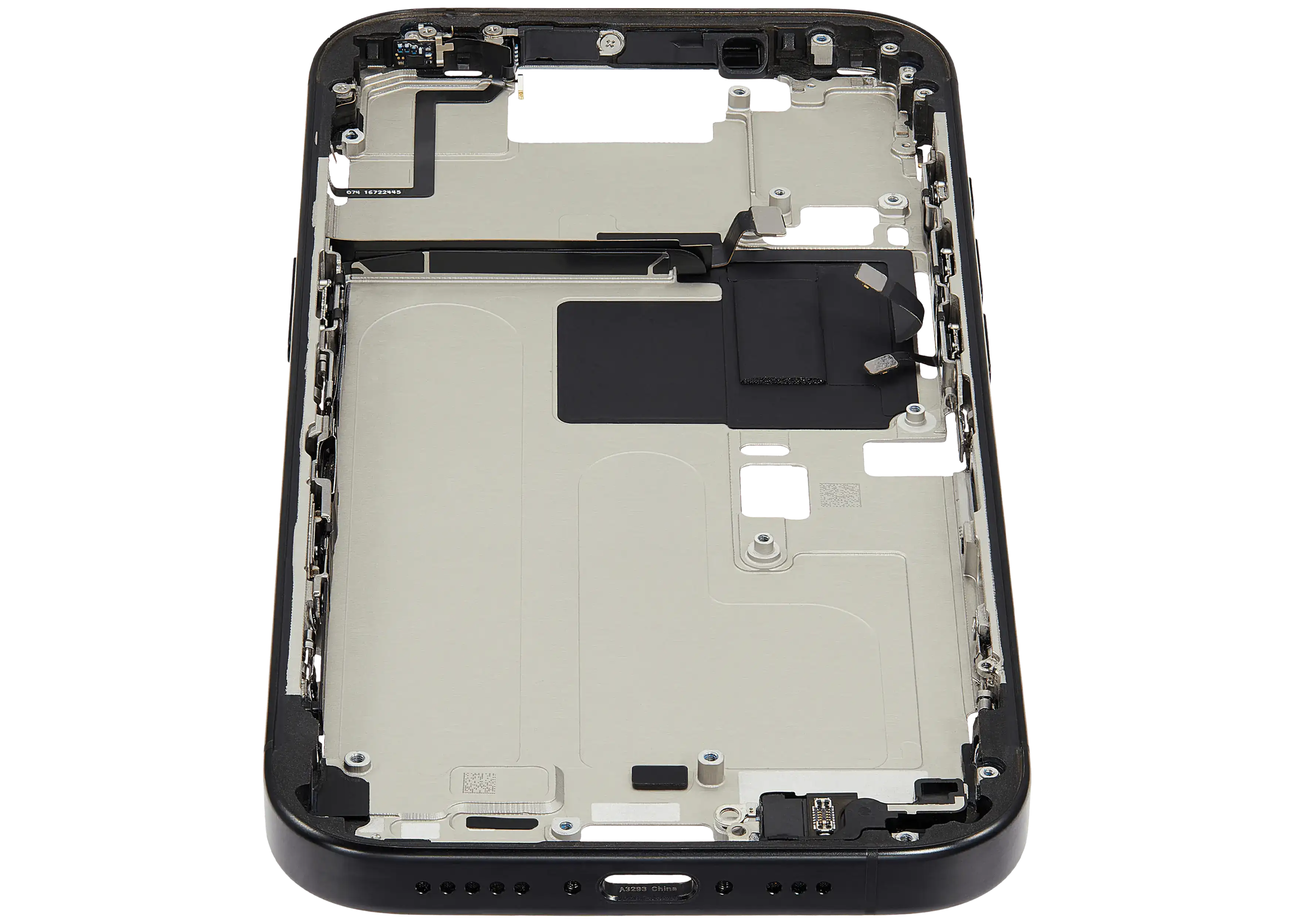 Midframe/Rahmen mit Small Parts für iPhone 16 Pro (EU / Global Version) (gebrauchter OEM-Ausbau, Qualität A) (Schwarz Titanium)