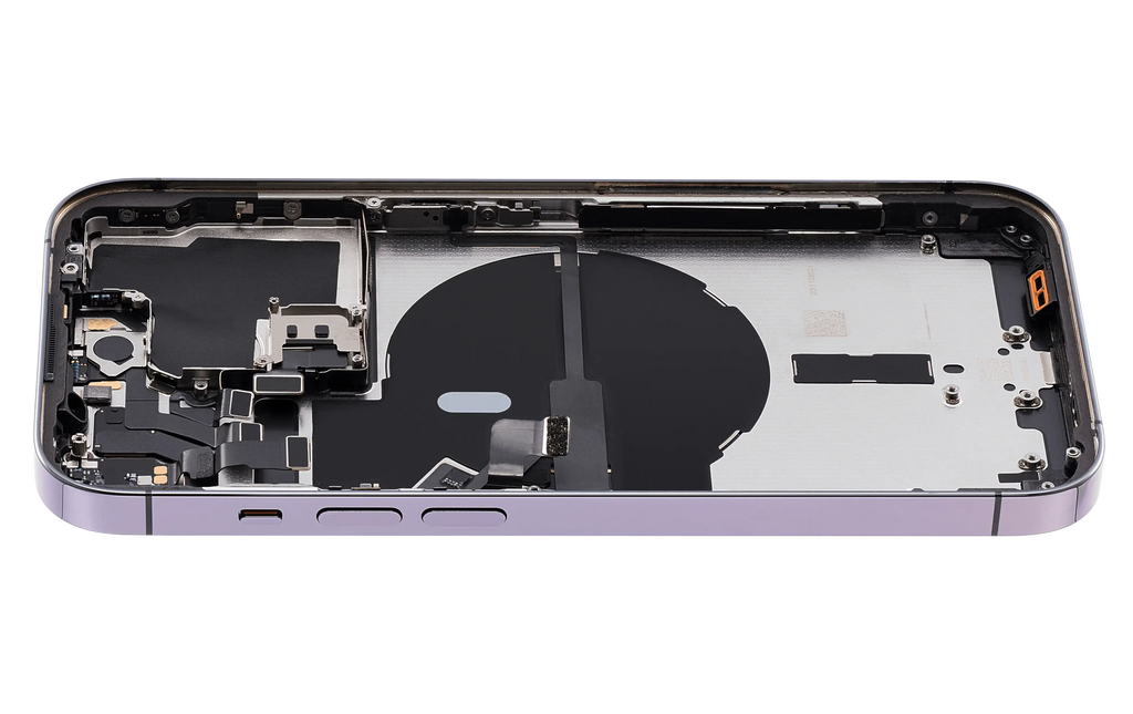 Backcover/Rahmen mit Small Parts für iPhone 14 Pro (EU / Global Version) (gebrauchter OEM-Ausbau, Qualität C) (Deep Purple)