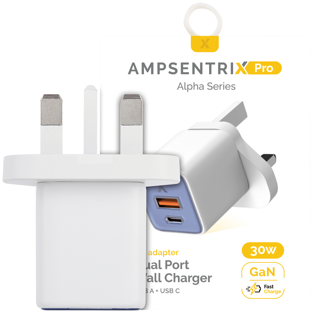 AmpSentrix 30W 2-in-1 USB-C / USB-A Wall Adapter (220V / UK Plug) (Ultramarine)