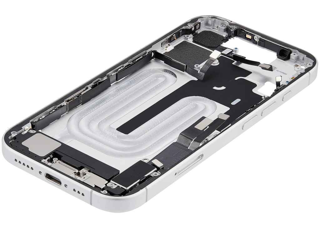 Midframe/Rahmen mit Ladebuchse Flex & Small Parts für iPhone 17 (EU / Global Version) (gebrauchter OEM-Ausbau, Qualität C) (Weiß)