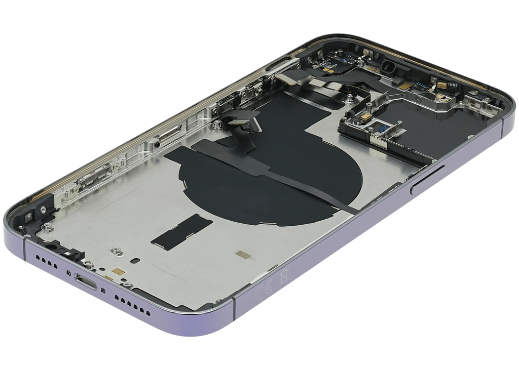 Backcover/Rahmen mit Small Parts für iPhone 14 Pro Max (EU / Global Version) (gebrauchter OEM-Ausbau, Qualität B) (Deep Purple)