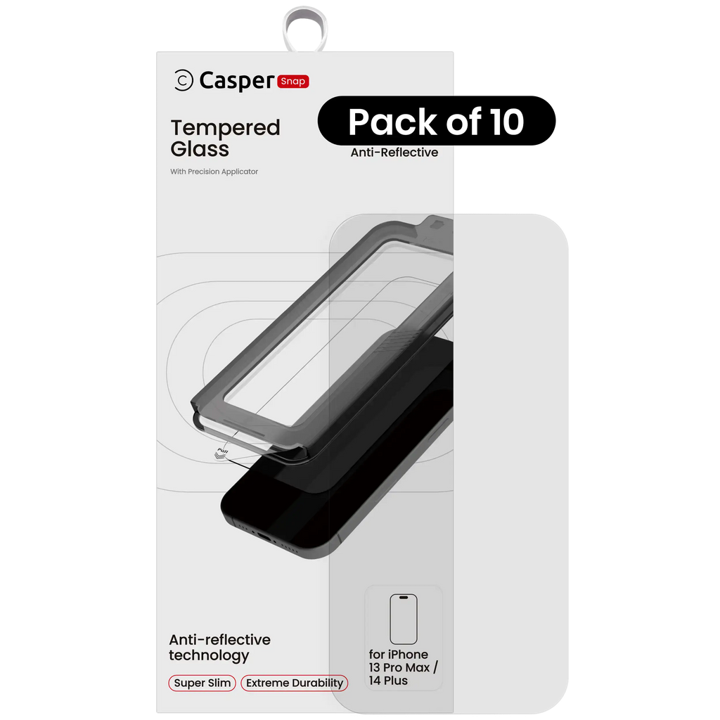 Casper Snap Tempered Glass Compatible with iPhone 13 Pro Max / 14 Plus (10 Pack) (AR Clear)