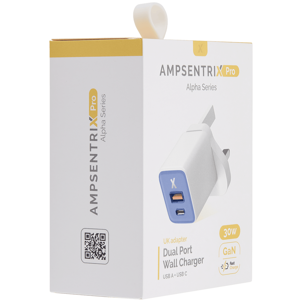 AmpSentrix 30W 2-in-1 USB-C / USB-A Wall Adapter (220V / UK Plug) (Ultramarine)