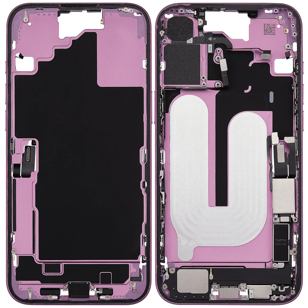 Midframe/Rahmen mit Ladebuchse Flex & Small Parts für iPhone 16 Plus (US-Version) (gebrauchter OEM-Ausbau, Qualität C) (Pink)