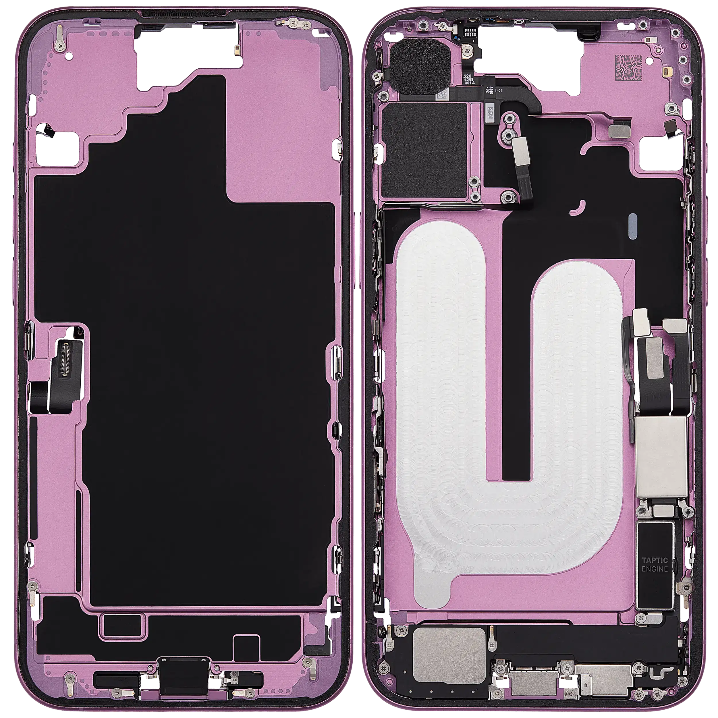 Midframe/Rahmen mit Ladebuchse Flex & Small Parts für iPhone 16 Plus (US-Version) (gebrauchter OEM-Ausbau, Qualität C) (Pink)