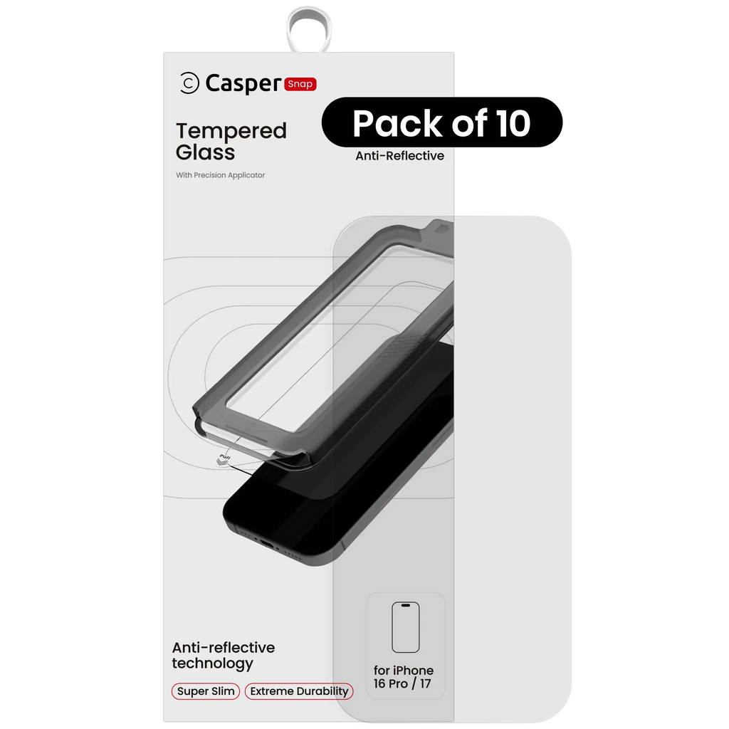 Casper Snap temperiertes Glas für iPhone 16 Pro / 17 (AR Clear) (10er-Pack)