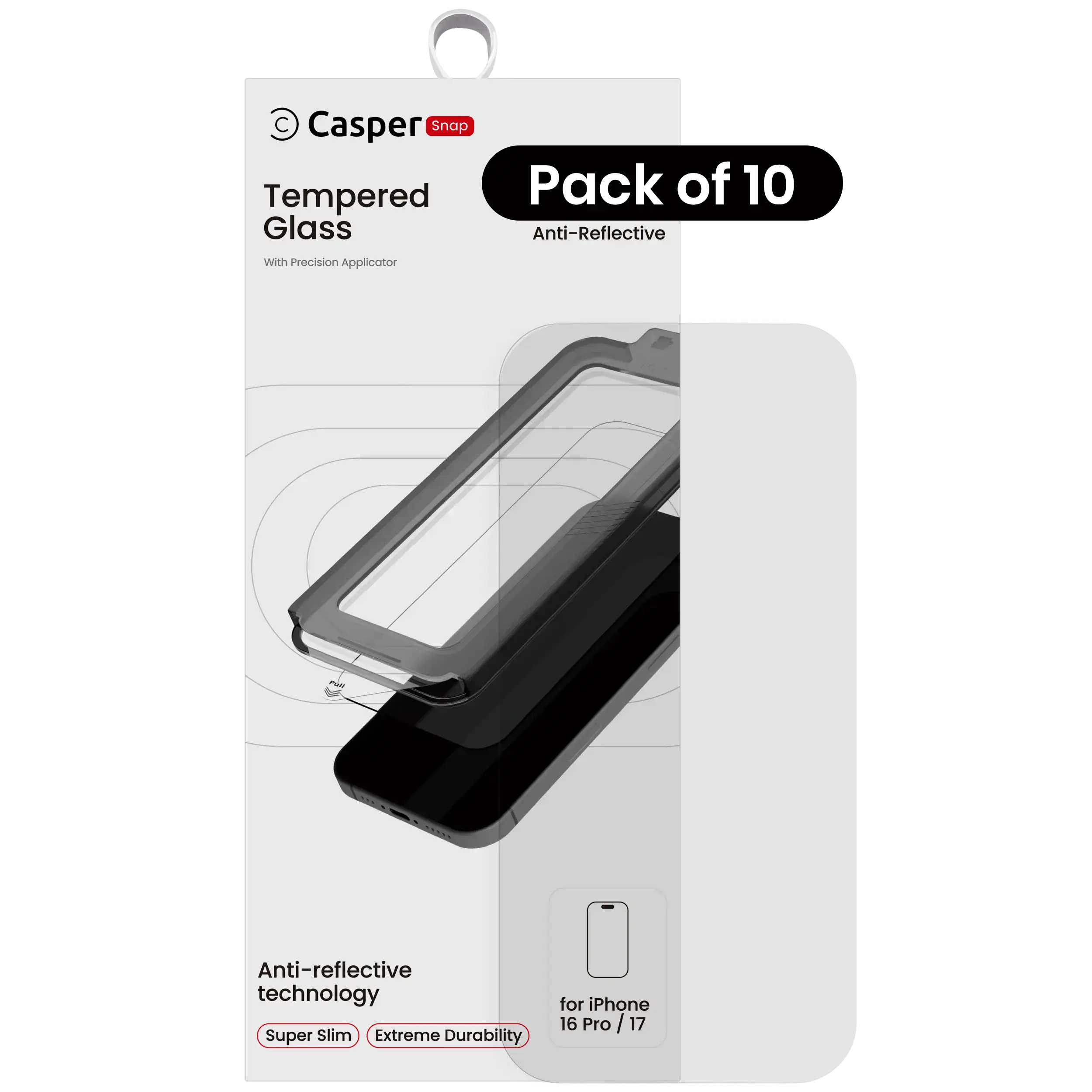 Casper Snap temperiertes Glas für iPhone 16 Pro / 17 (AR Clear) (10er-Pack)