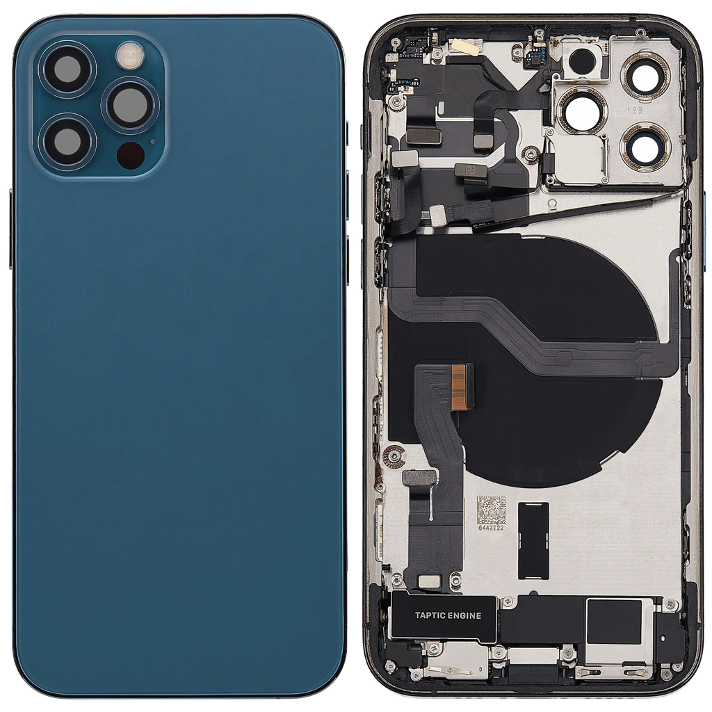Backcover/Rahmen mit Ladebuchse Flex & Small Parts für iPhone 12 Pro (EU / Global Version) (gebrauchter OEM-Ausbau, Qualität A) (Pacific Blau)