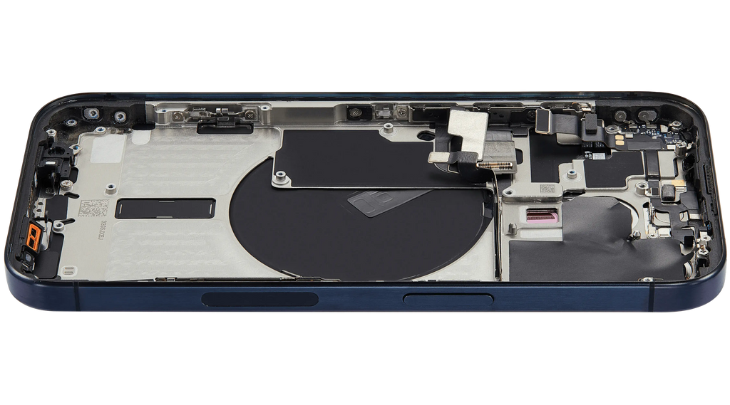 Backcover/Rahmen mit Small Parts für iPhone 15 Pro (US-Version) (gebrauchter OEM-Ausbau, Qualität B) (Blau Titanium)