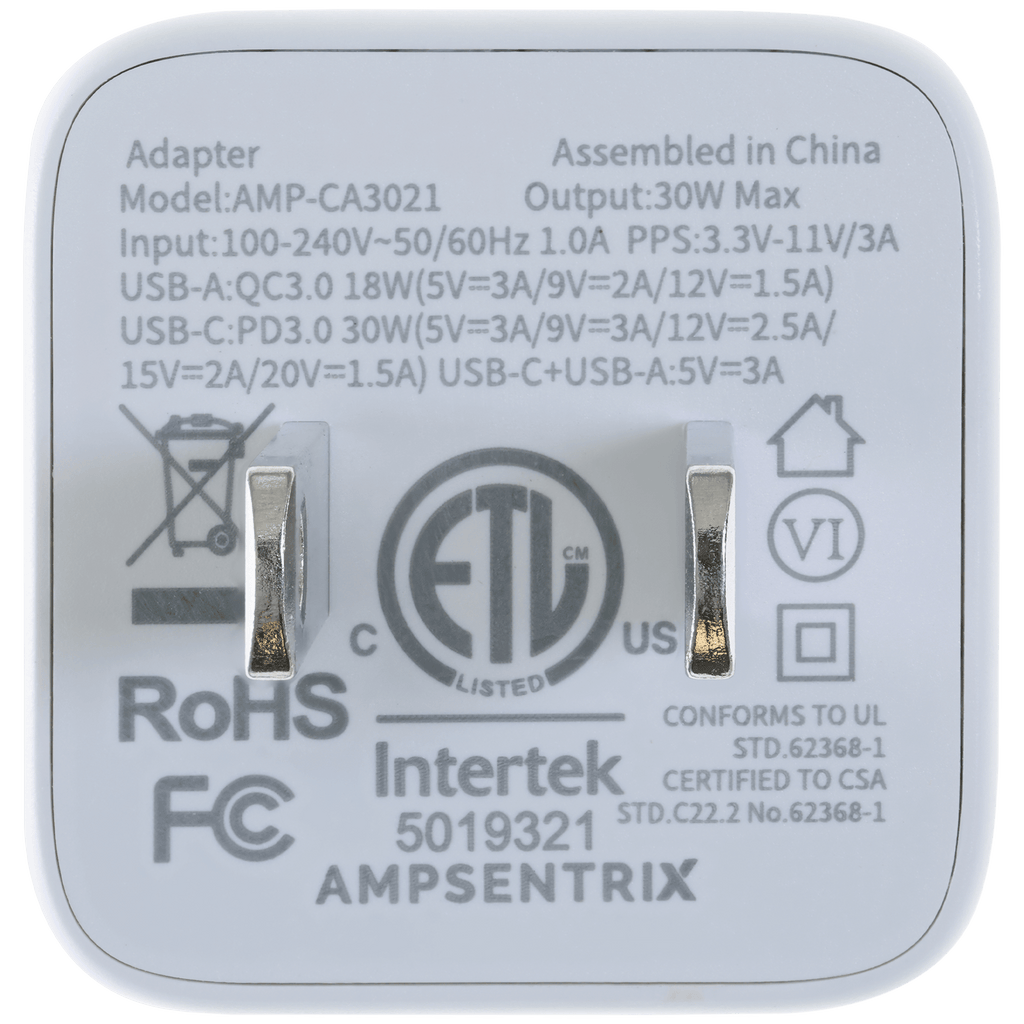 AmpSentrix Pro 30W 2-in-1 USB-C / USB-A GaN Wall Adapter (Pink)